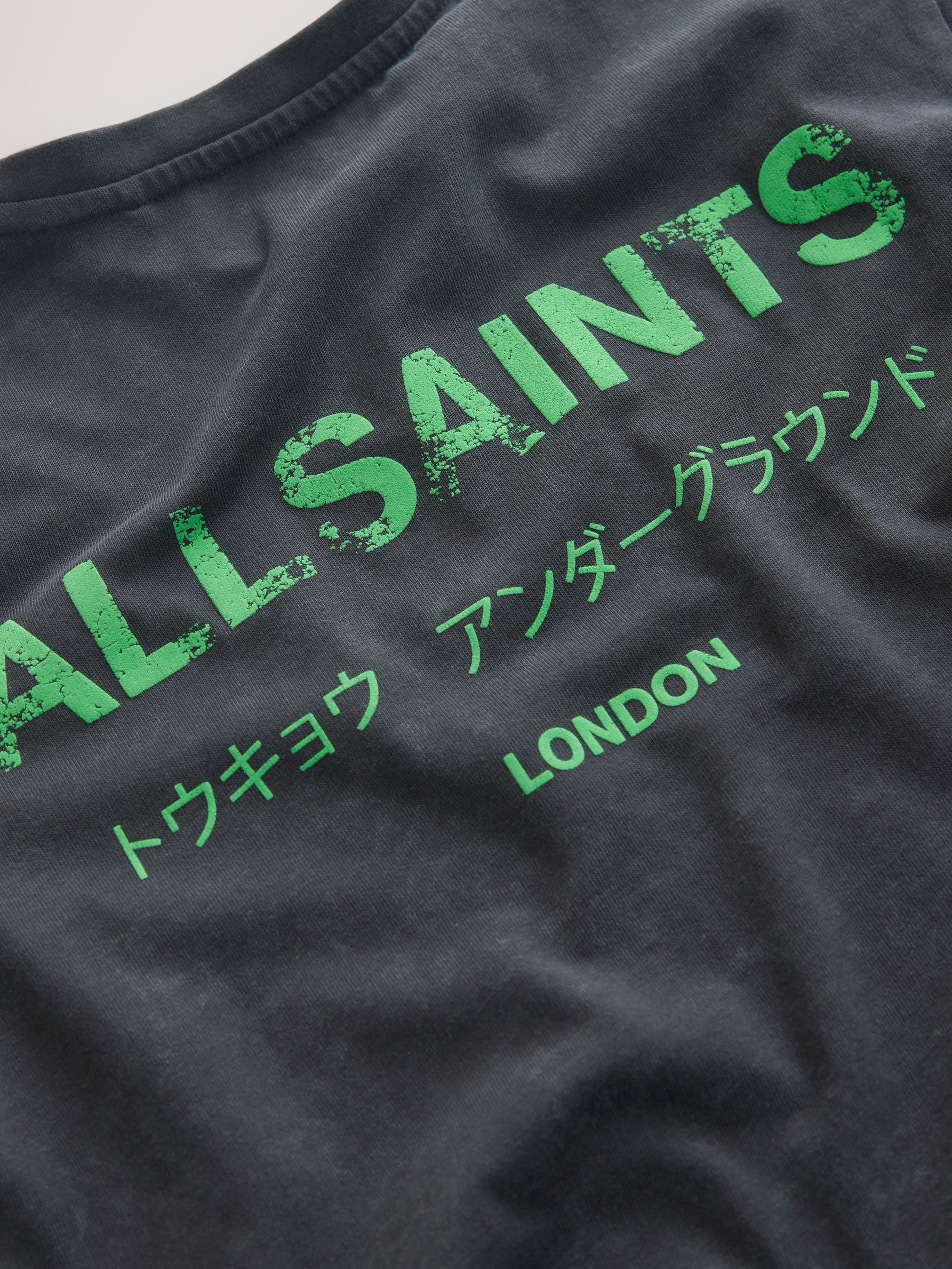 smALLSAINTS Washed Black/Green Oversized Underground Crew Neck Cotton T-Shirt