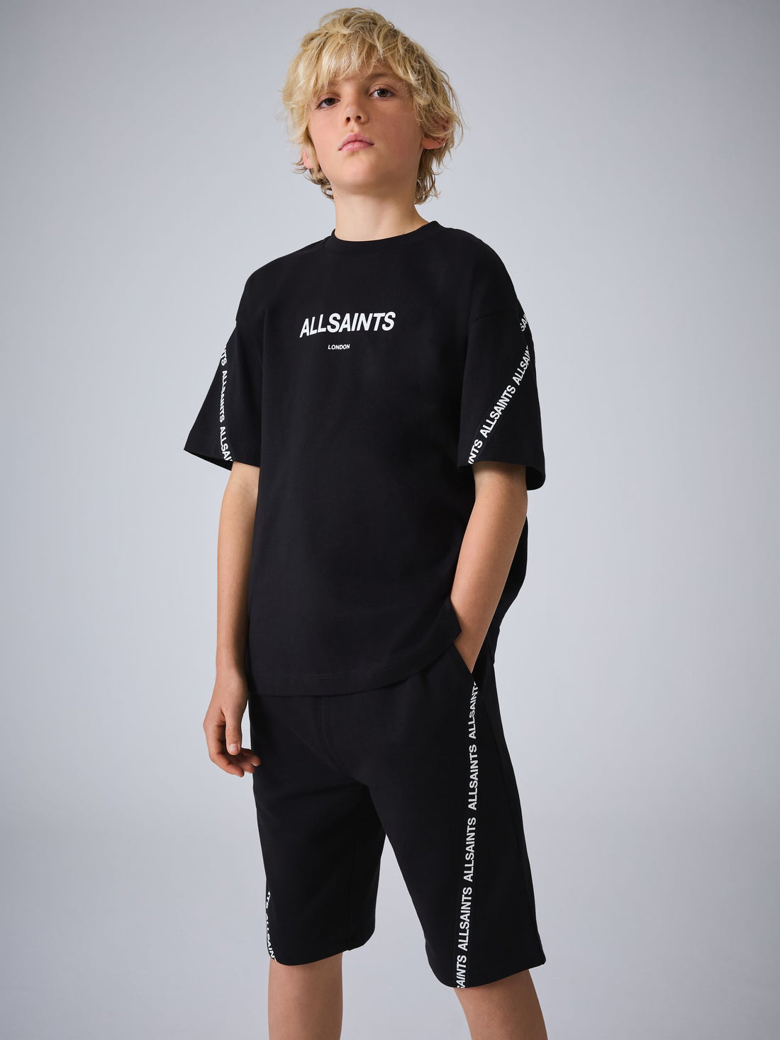 smALLSAINTS Black Logo Tape T-Shirt and Sweat Shorts Set