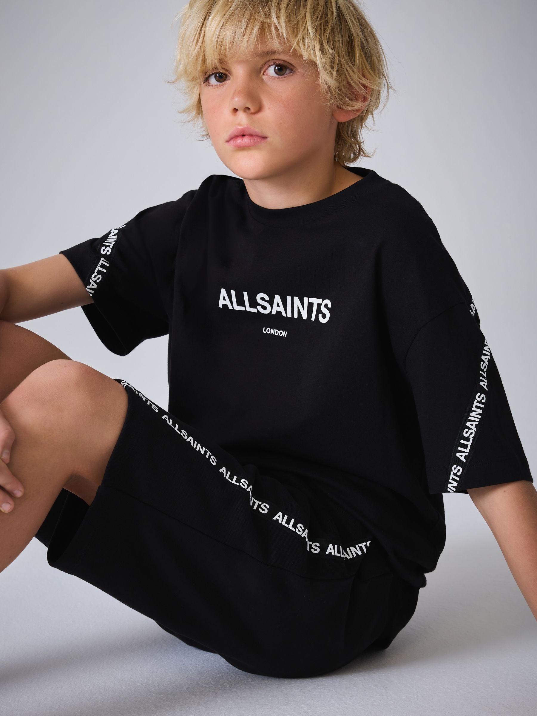 smALLSAINTS Black Logo Tape T-Shirt and Sweat Shorts Set