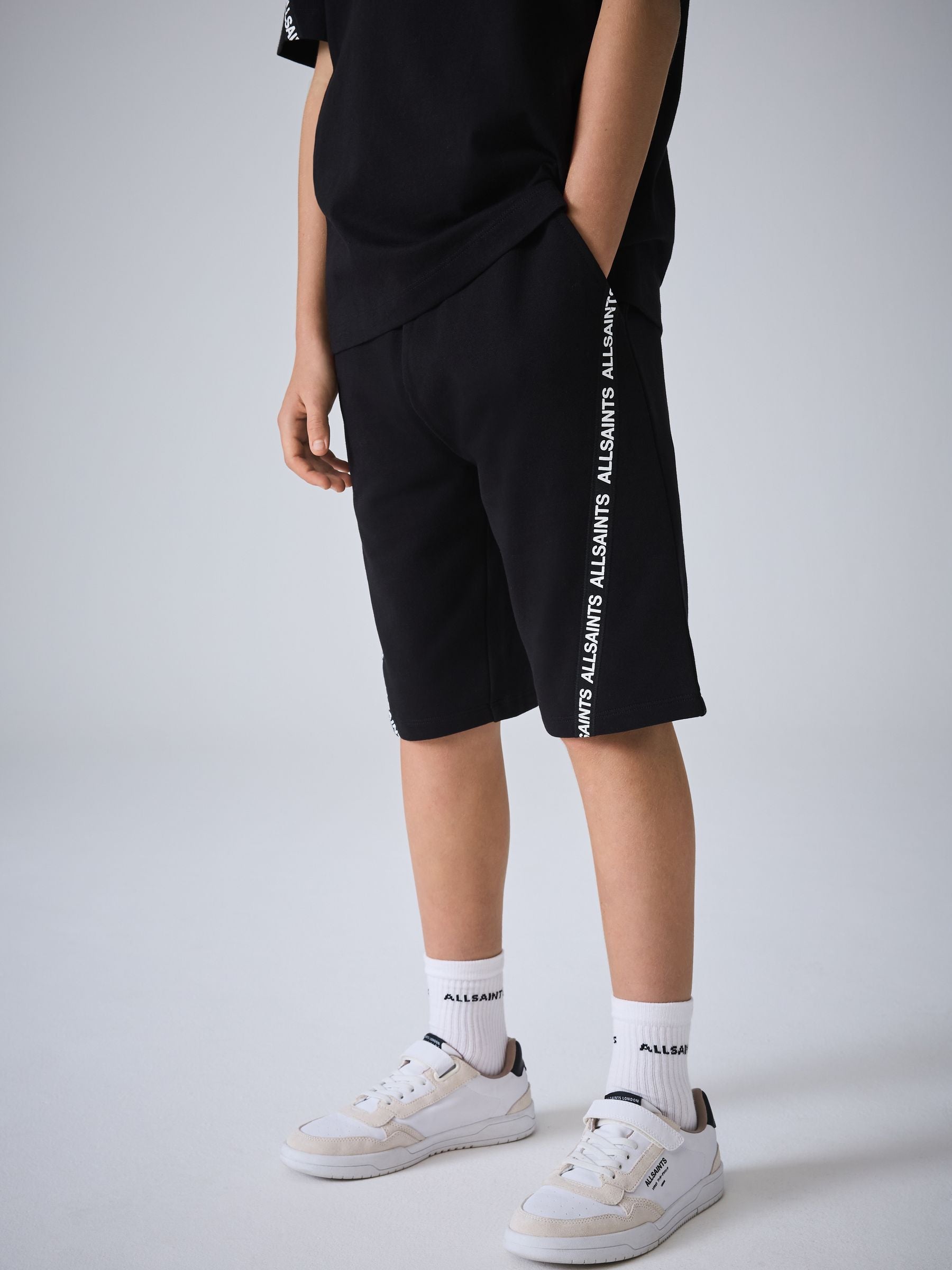 smALLSAINTS Black Logo Tape T-Shirt and Sweat Shorts Set