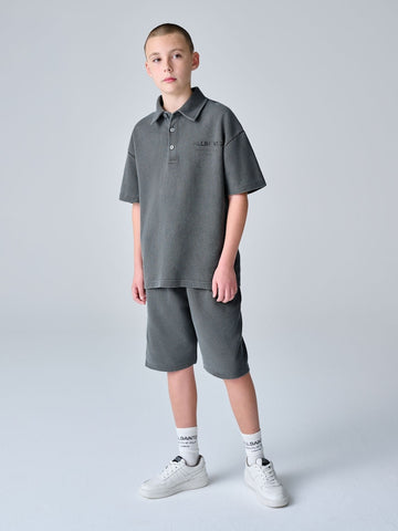 smALLSAINTS Washed Black Underground Waffle Polo Shirt and Short Set