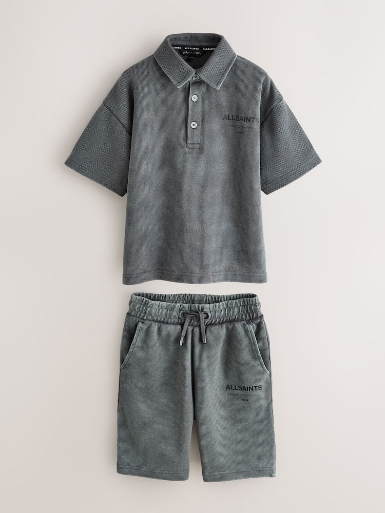 smALLSAINTS Washed Black Underground Waffle Polo Shirt and Short Set