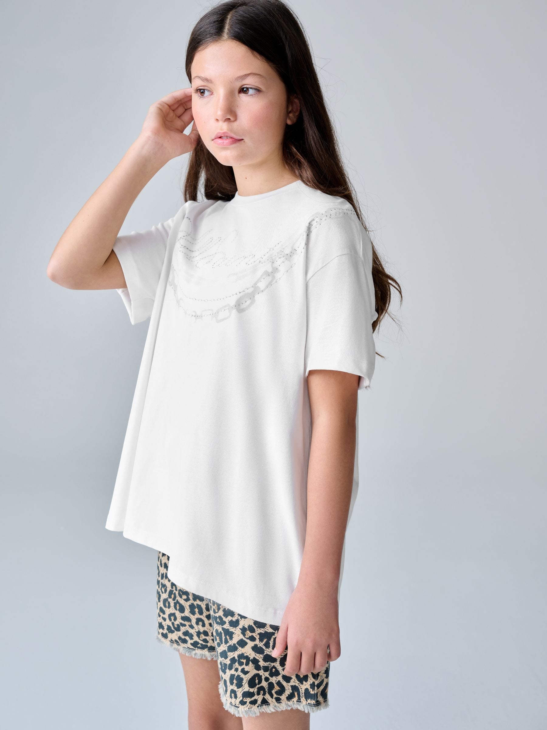 smALLSAINTS White Ruched Back Graphic Oversized Crew Neck T-Shirt
