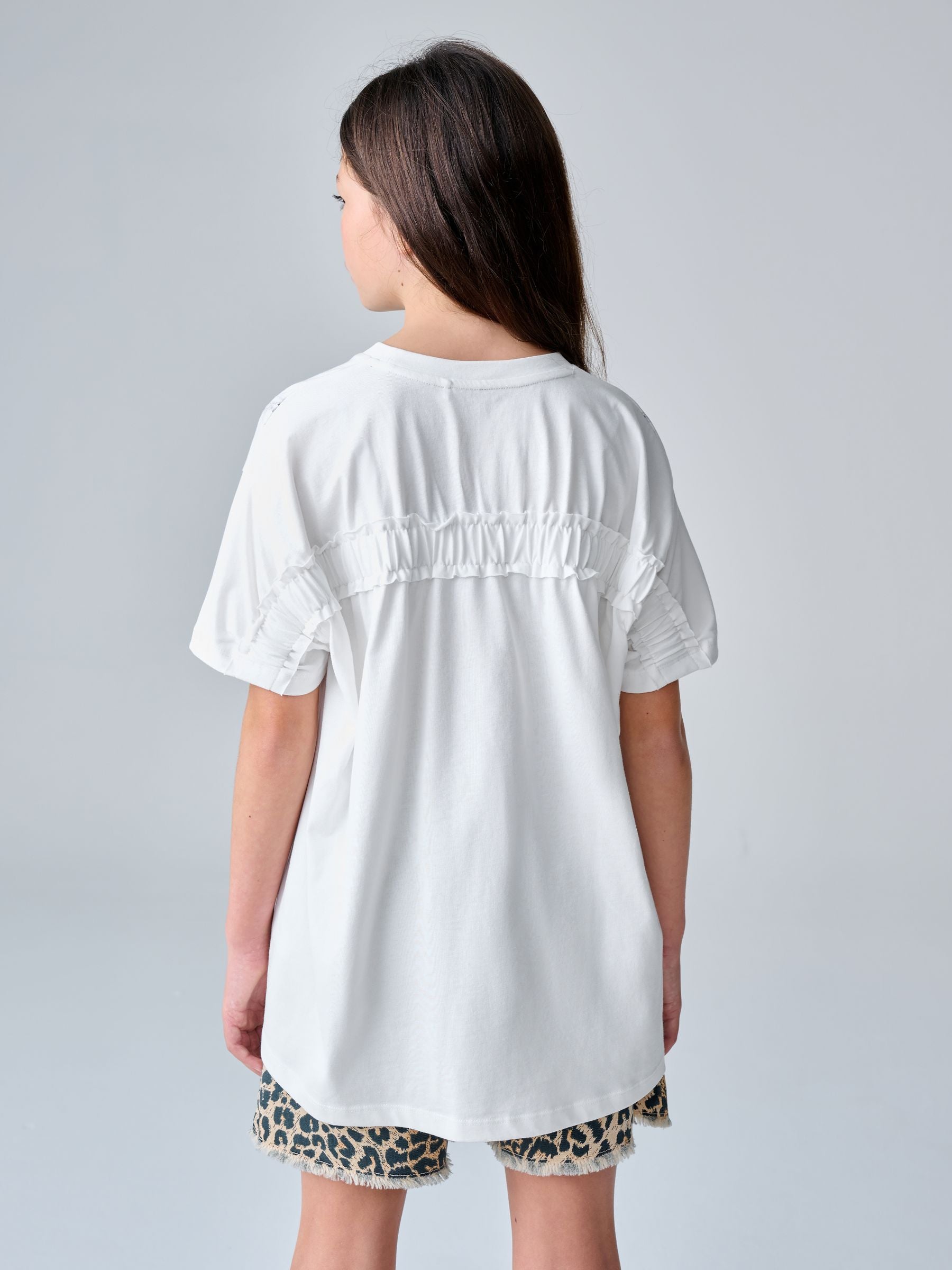 smALLSAINTS White Ruched Back Graphic Oversized Crew Neck T-Shirt