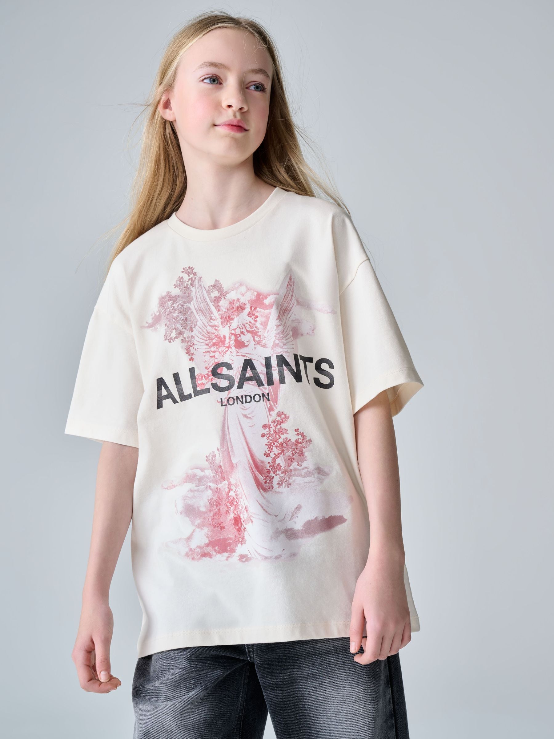 smALLSAINTS White/Guardian Graphic Oversized Crew Neck T-Shirt