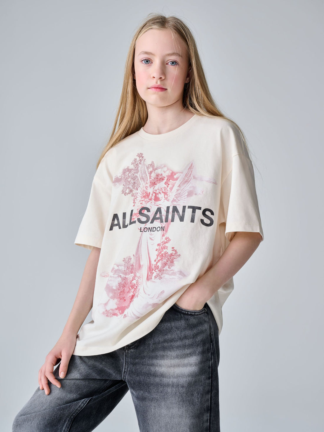 smALLSAINTS White/Guardian Graphic Oversized Crew Neck T-Shirt