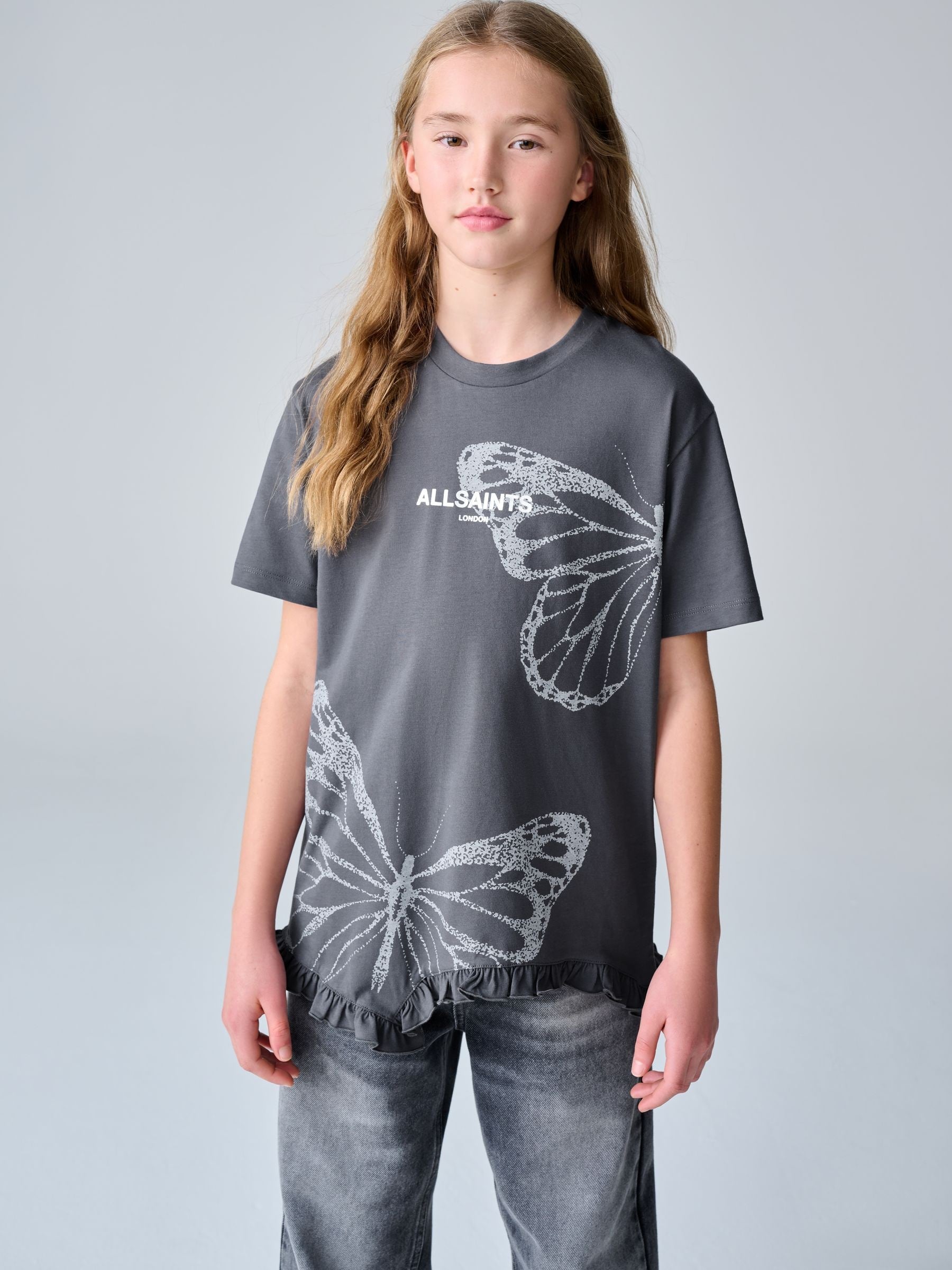 smALLSAINTS Charcoal Grey Asymmetric Hem Crew Neck Cotton T-Shirt