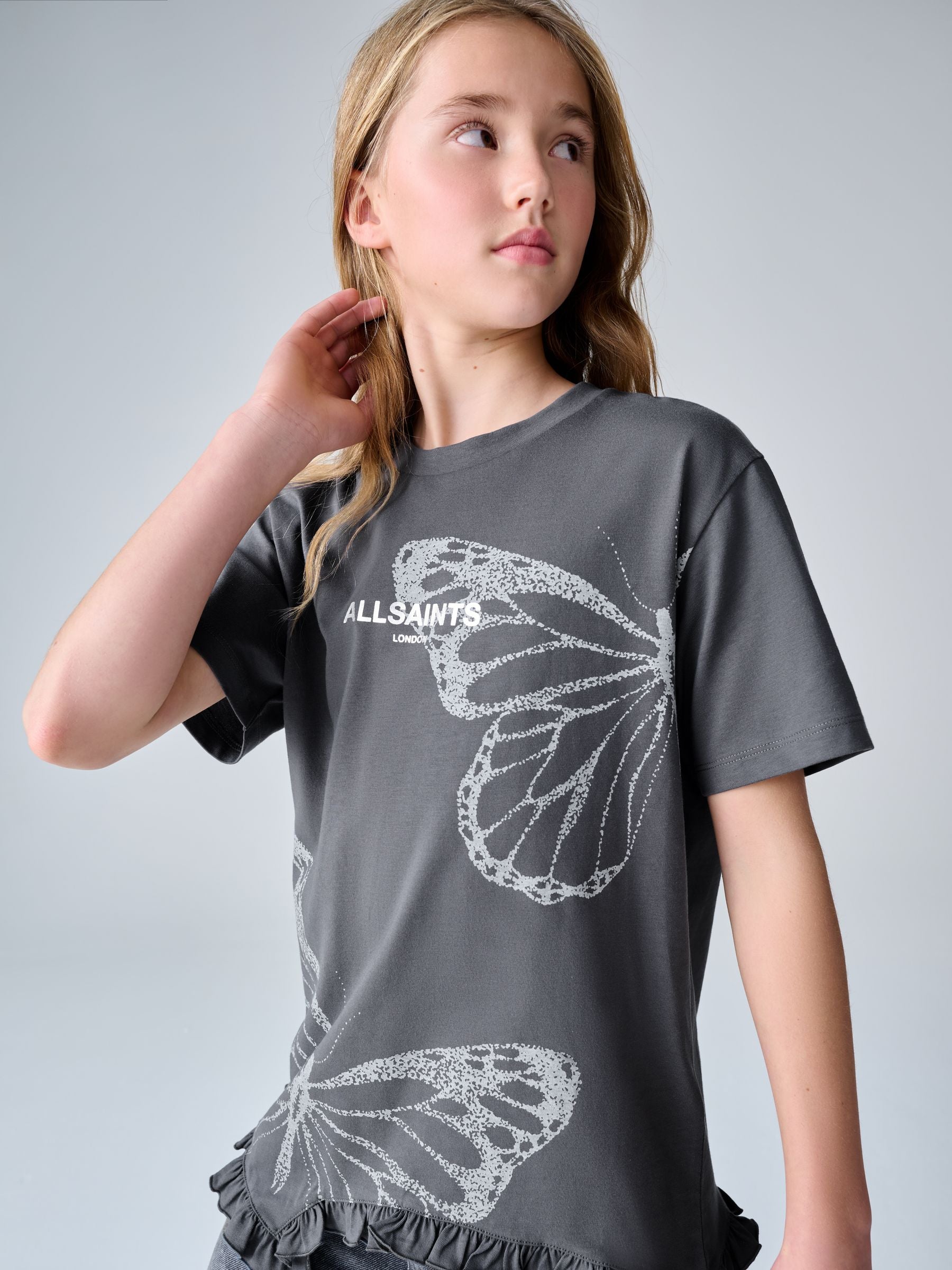 smALLSAINTS Charcoal Grey Asymmetric Hem Crew Neck Cotton T-Shirt