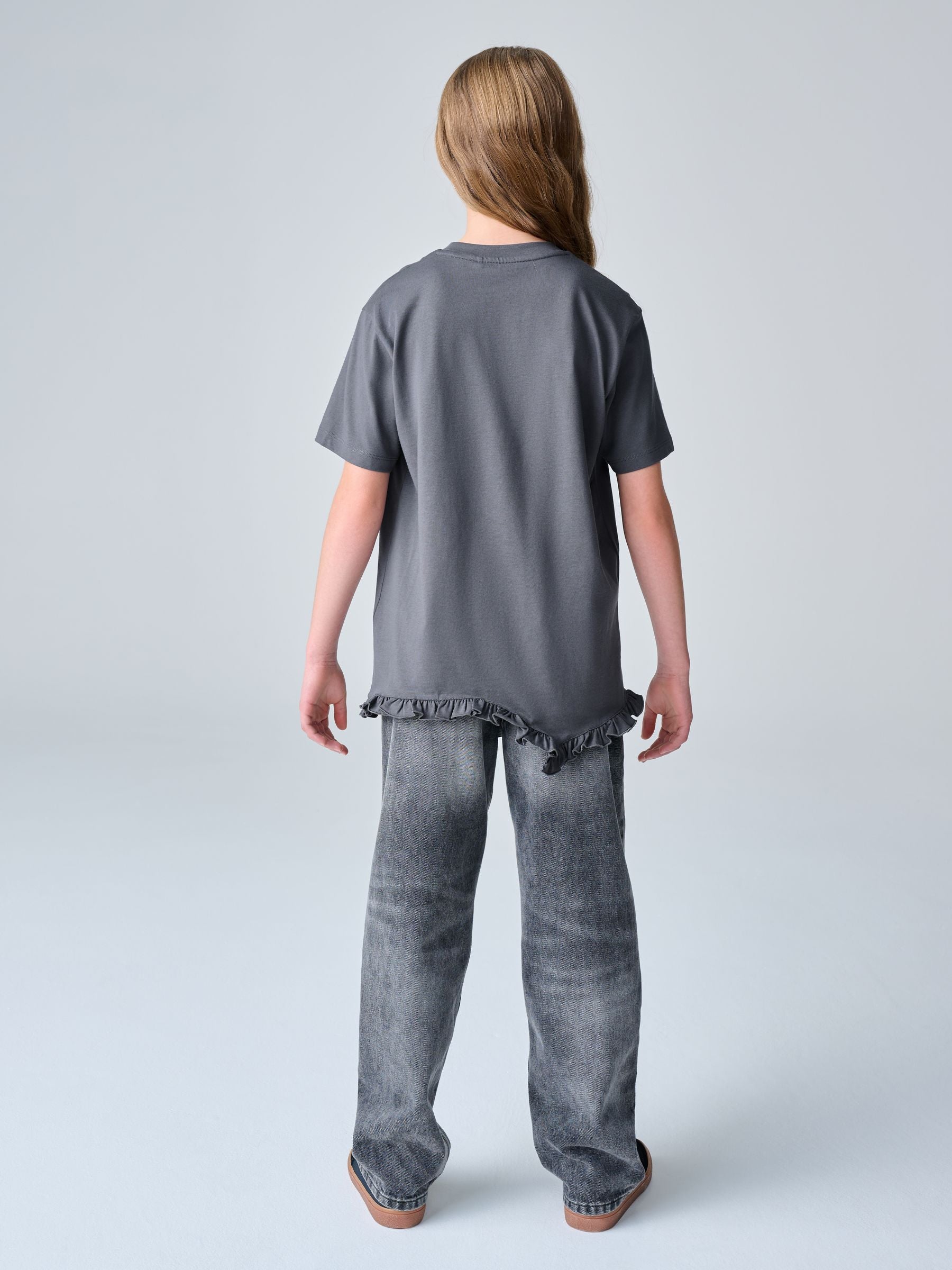 smALLSAINTS Charcoal Grey Asymmetric Hem Crew Neck Cotton T-Shirt