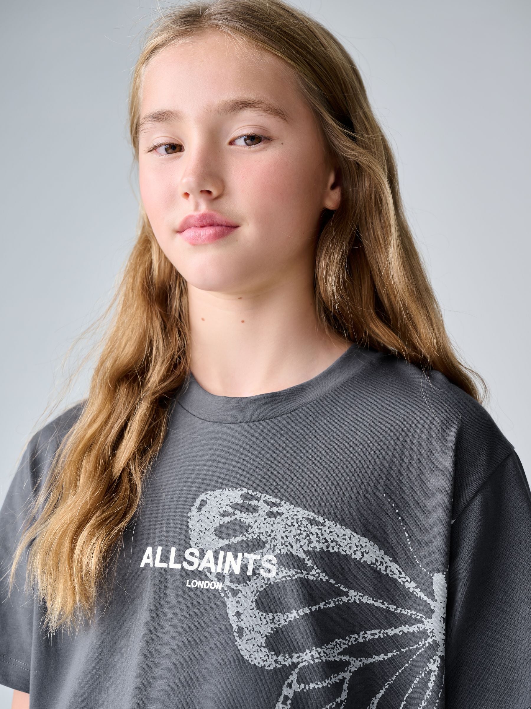 smALLSAINTS Charcoal Grey Asymmetric Hem Crew Neck Cotton T-Shirt