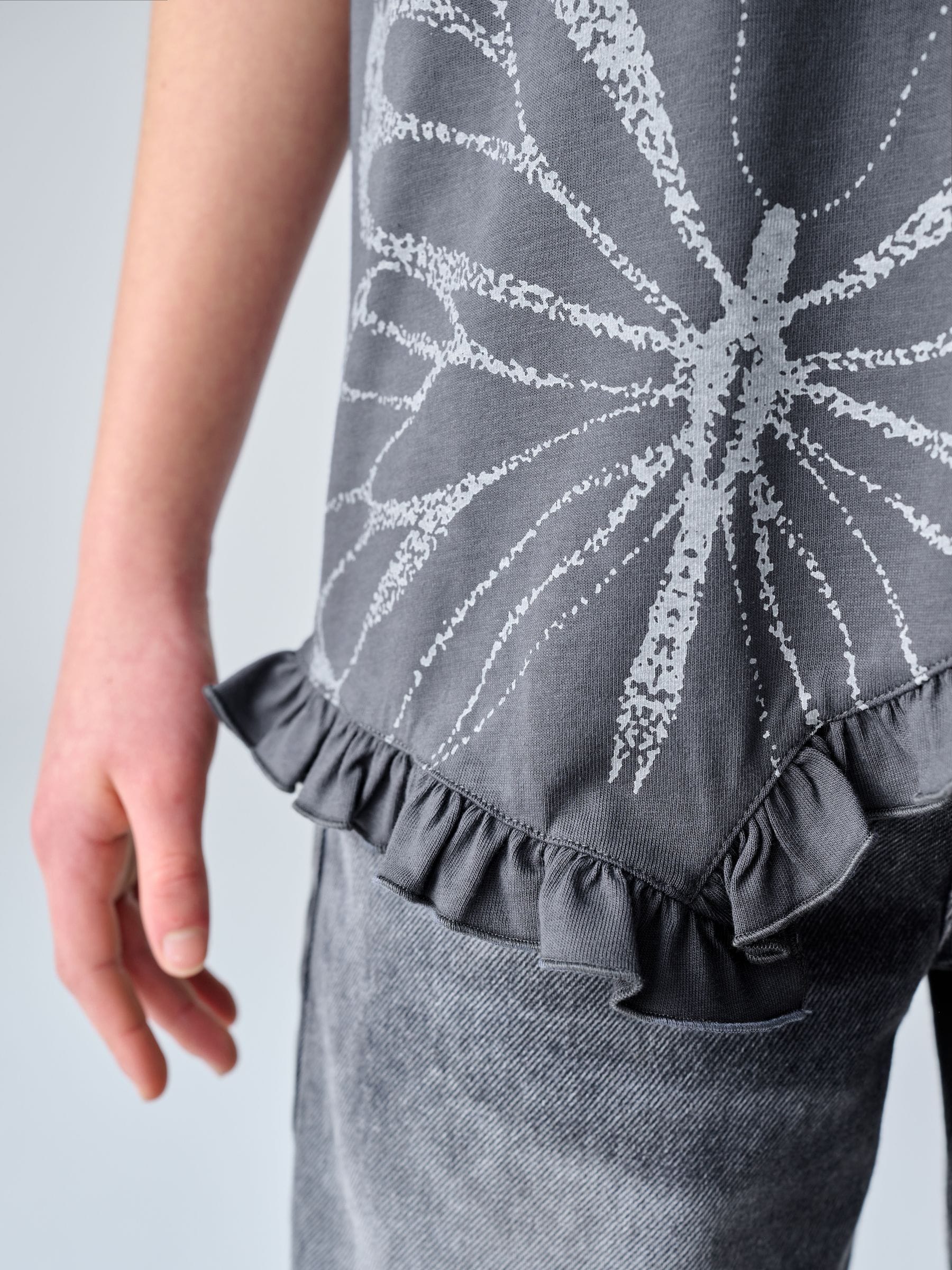 smALLSAINTS Charcoal Grey Asymmetric Hem Crew Neck Cotton T-Shirt