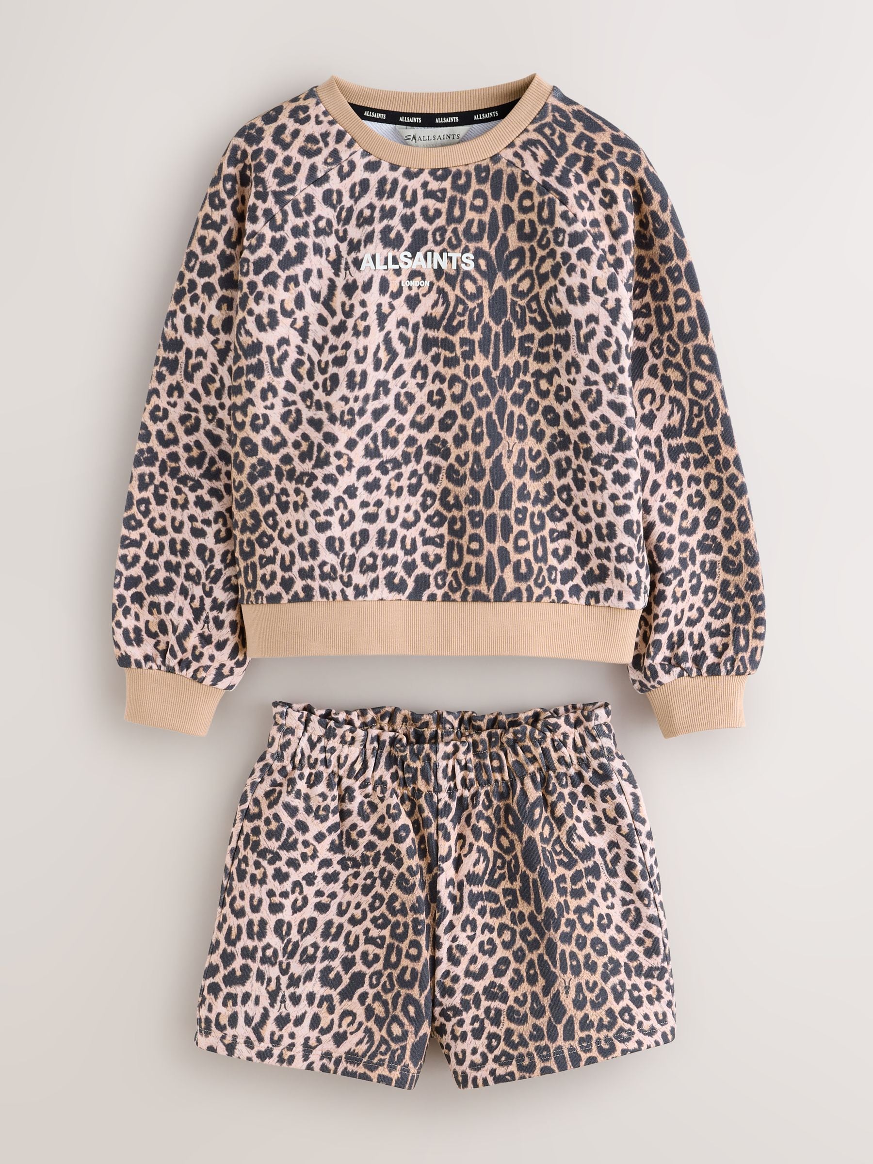 smALLSAINTS Leopard Logo Sweatshirt and Sweat Shorts Set