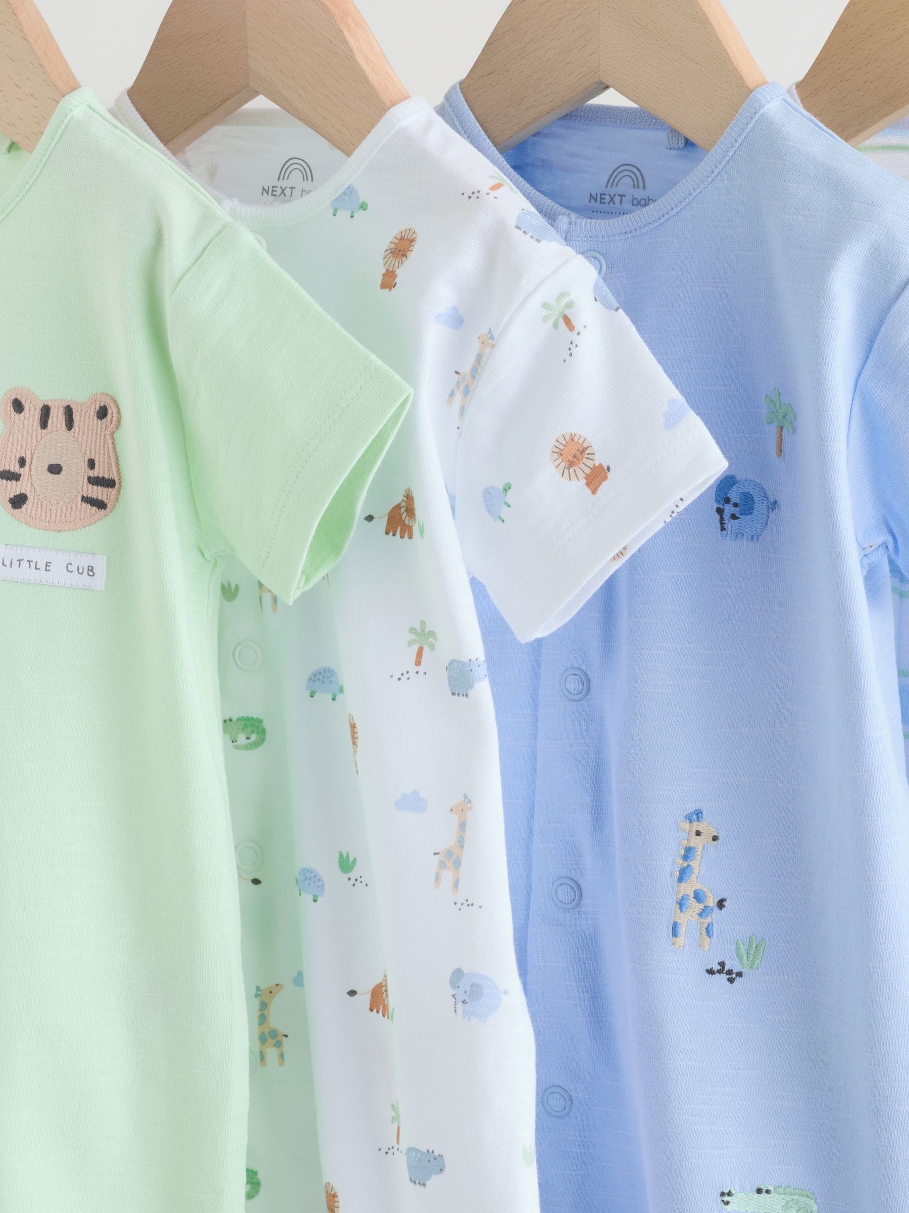Green Blue Safari Animal Jersey Baby Rompers 4 Pack