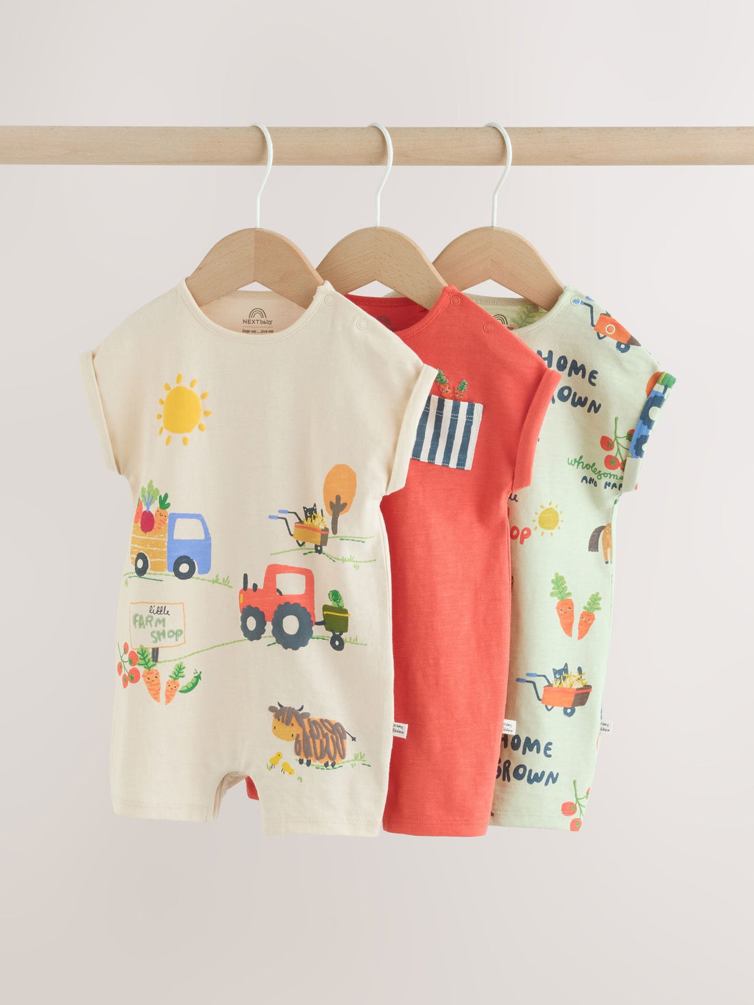 Farmyard Jersey Baby Rompers 3 Pack