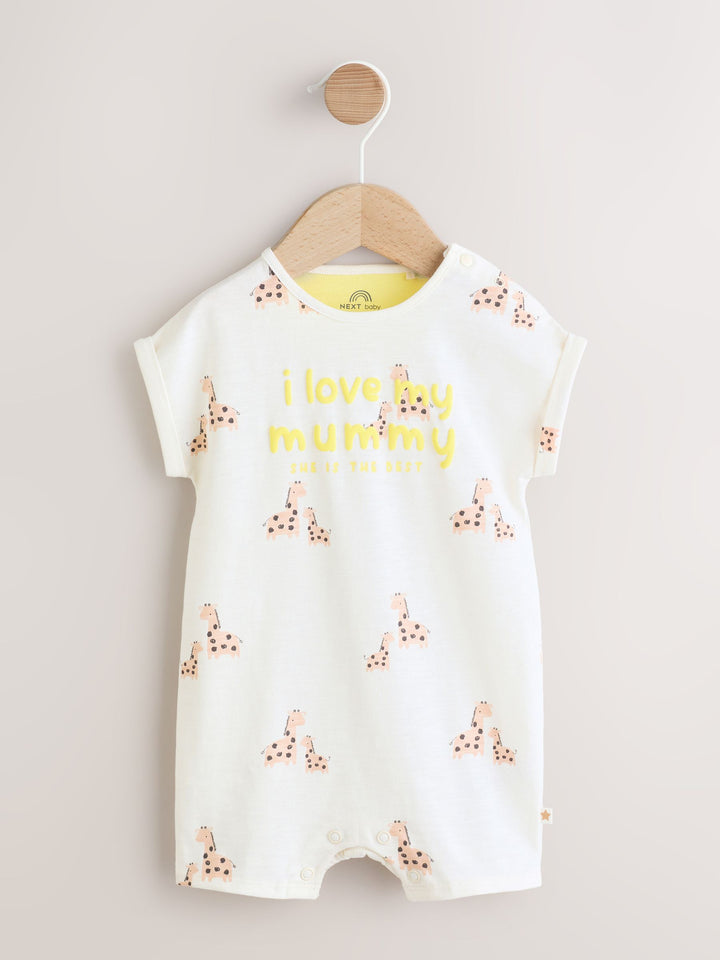 White Printed I Love My Mummy Baby Jersey Romper