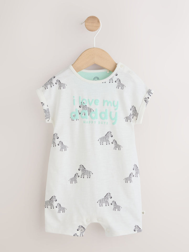 White All Over Printed I Love My Daddy Baby Jersey Romper