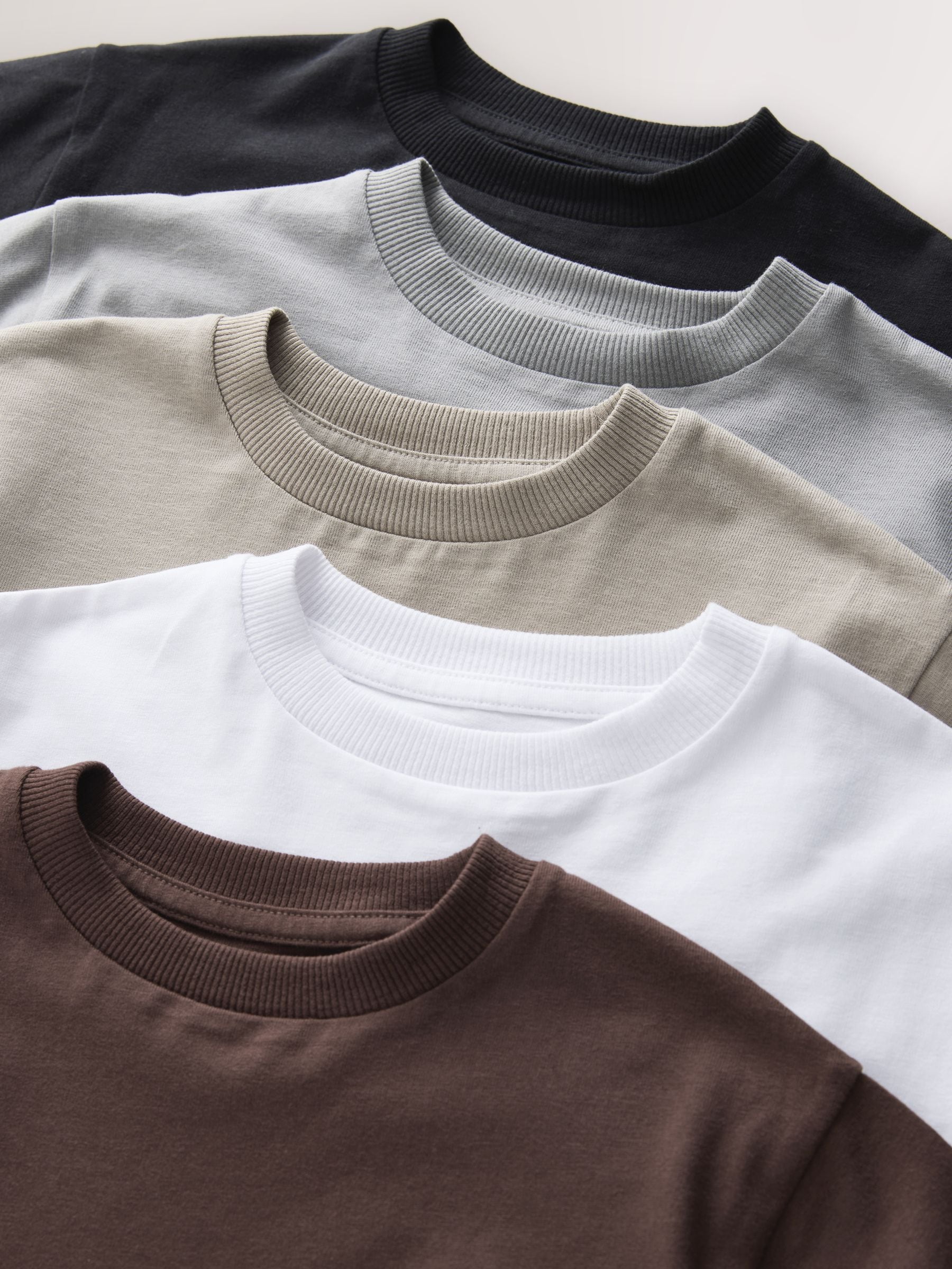 Black/Grey/Brown/Stone/White Relaxed Fit Short Sleeve T-Shirts 5 Pack (3mths-7yrs)