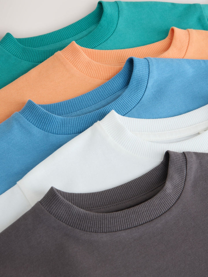 Charcoal/White/Blue/Orange/Green Relaxed Fit Short Sleeve T-Shirts 5 Pack (3mths-7yrs)
