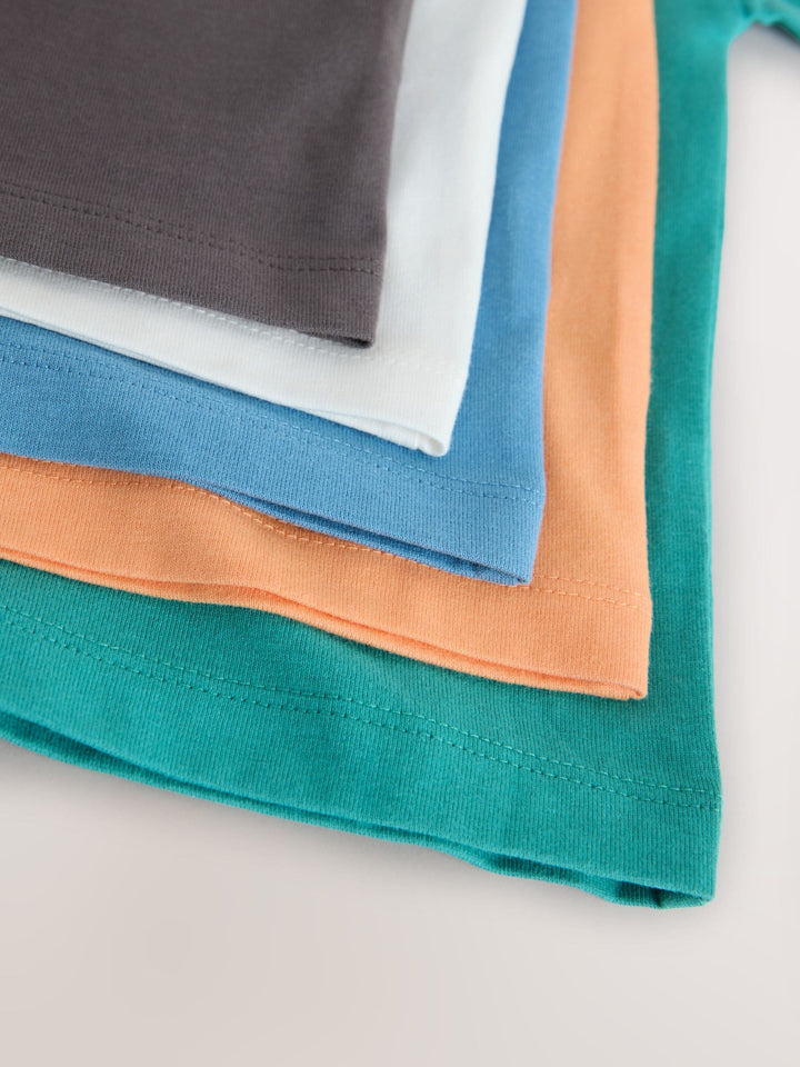 Charcoal/White/Blue/Orange/Green Relaxed Fit Short Sleeve T-Shirts 5 Pack (3mths-7yrs)