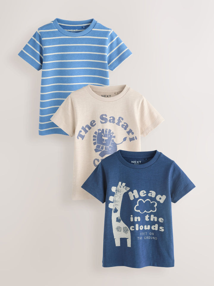 Blue Safari Short Sleeve Graphic T-Shirts 3 Pack (3mths-7yrs)