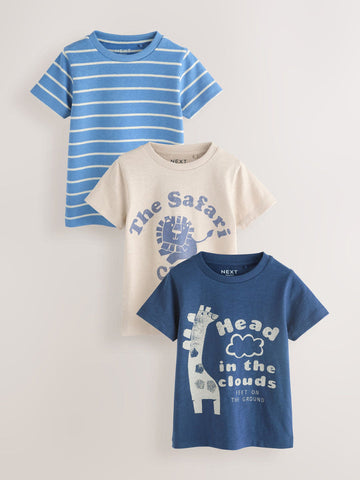 Blue Safari Short Sleeve Graphic T-Shirts 3 Pack (3mths-7yrs)
