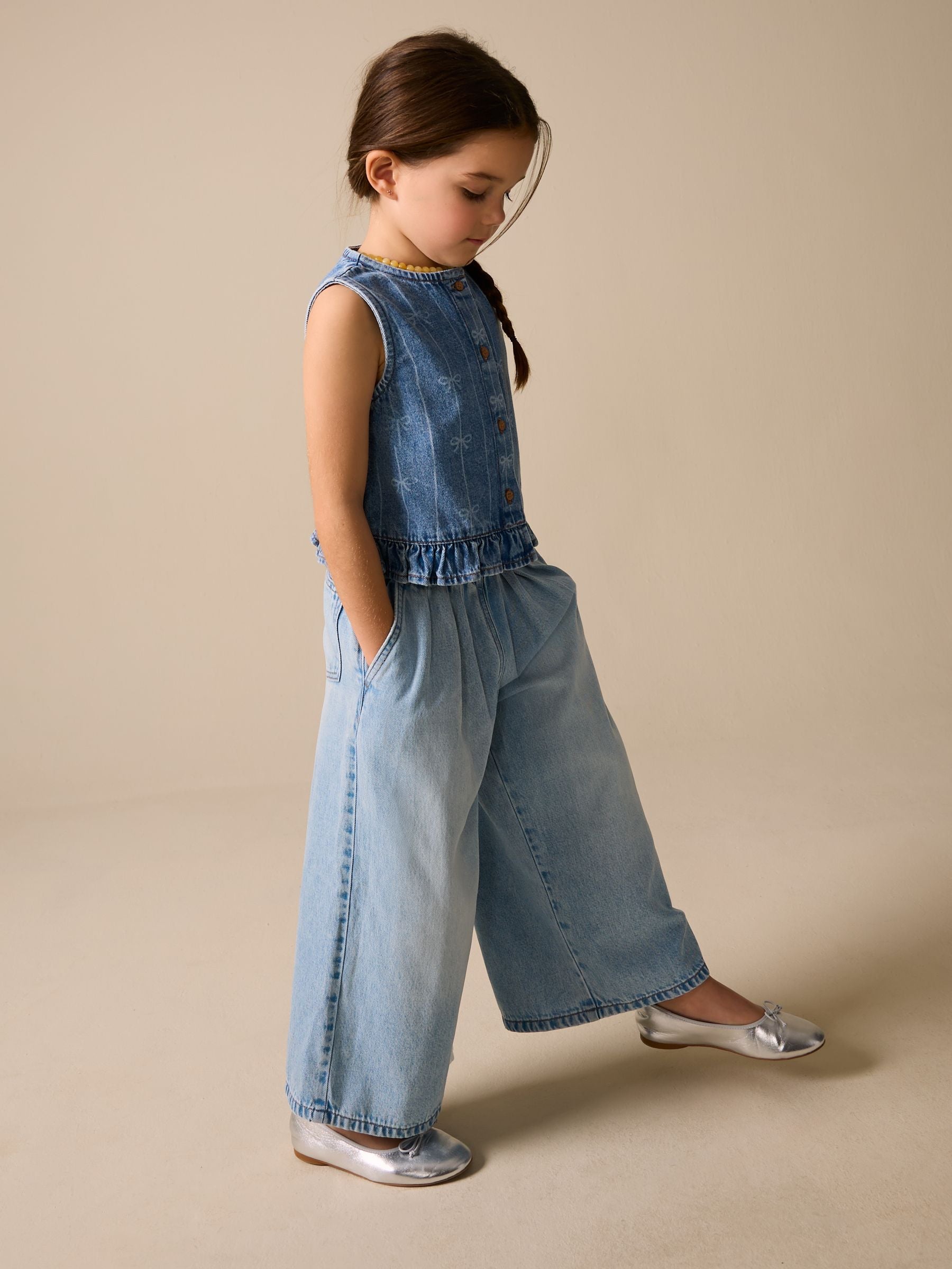 Denim Blue Denim Bow Sleeveless Waistcoat (3-16yrs)