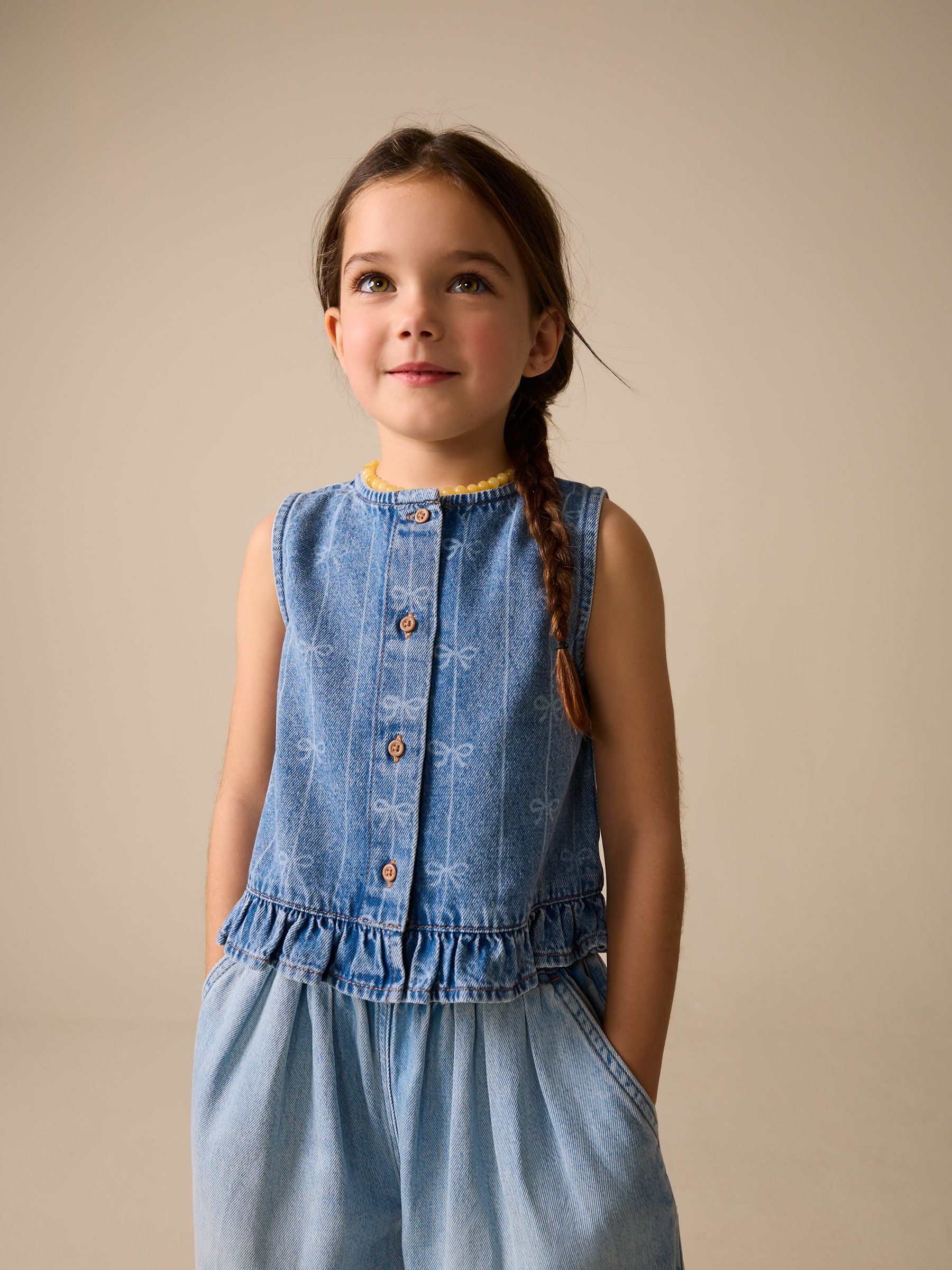 Denim Blue Denim Bow Sleeveless Waistcoat (3-16yrs)