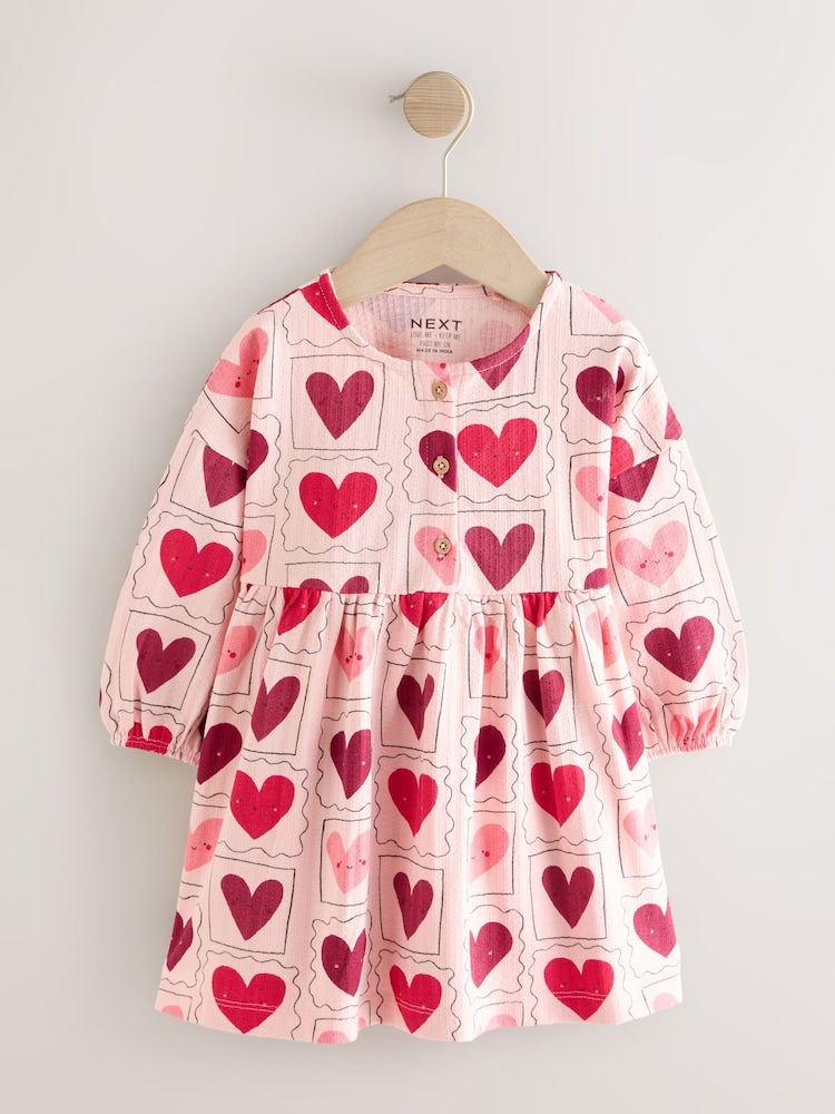 Pink Hearts Long Sleeve Jersey Dress (3mths-7yrs) - Image 1 of 4