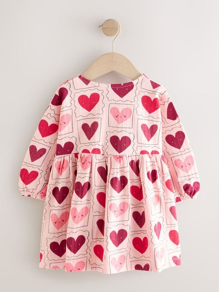 Pink Hearts Long Sleeve Jersey Dress (3mths-7yrs) - Image 2 of 4
