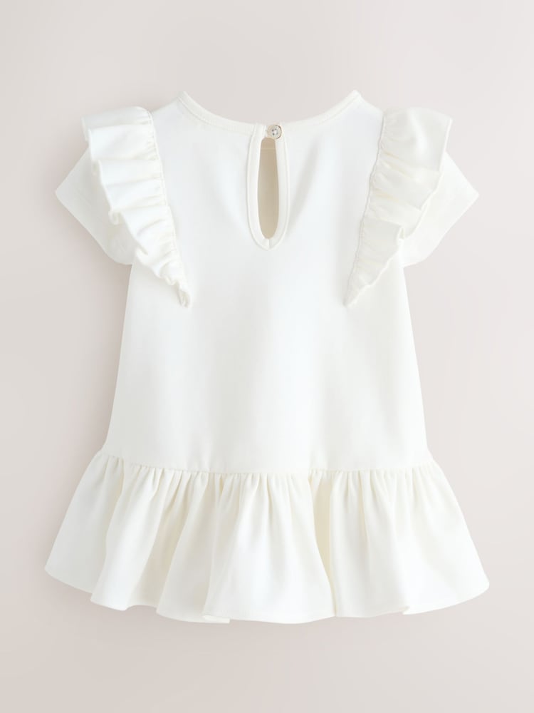 Baker by Ted Baker White Rose Print Frill Peplum Hem Dress