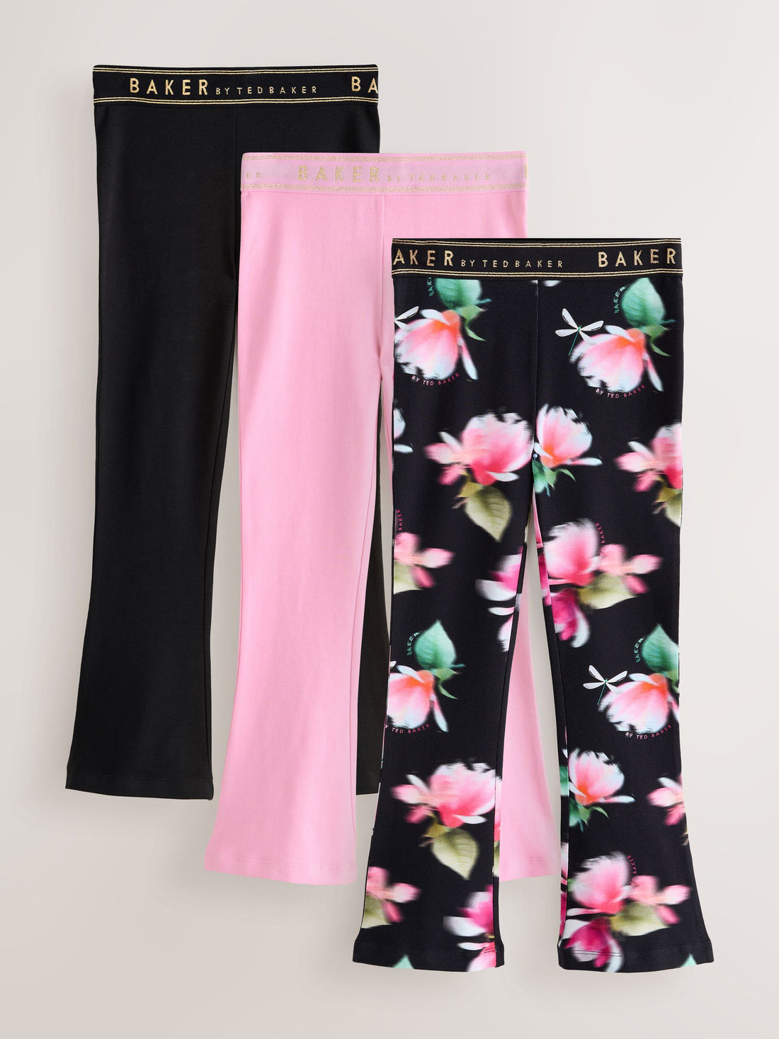 Baker by Ted Baker 3 Pack Black/Pink Flares Leggings