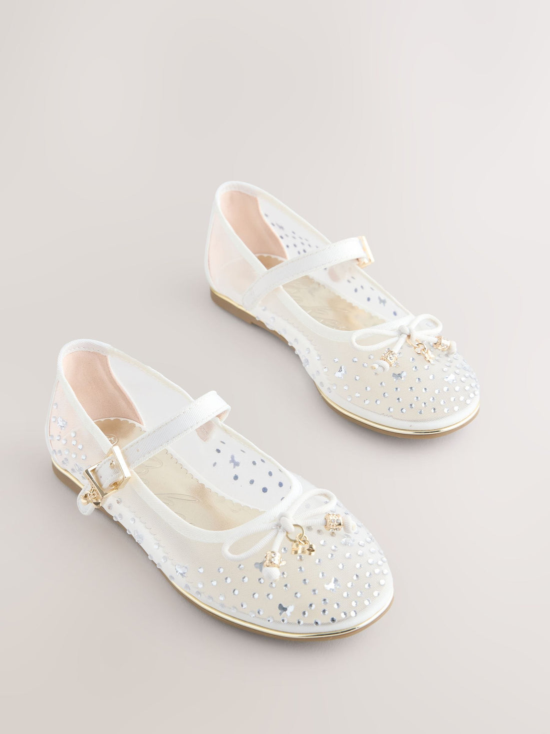 Baker by Ted Baker Mesh Diamante Mary Jane Occasion White Shoes