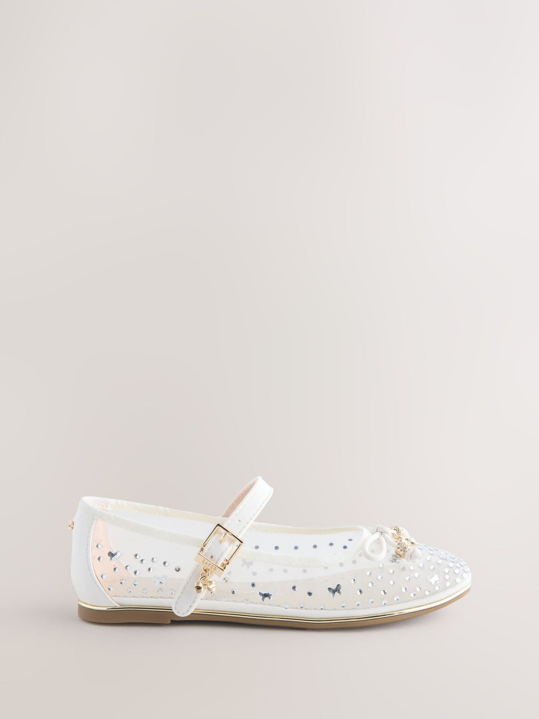 Baker by Ted Baker Mesh Diamante Mary Jane Occasion White Shoes