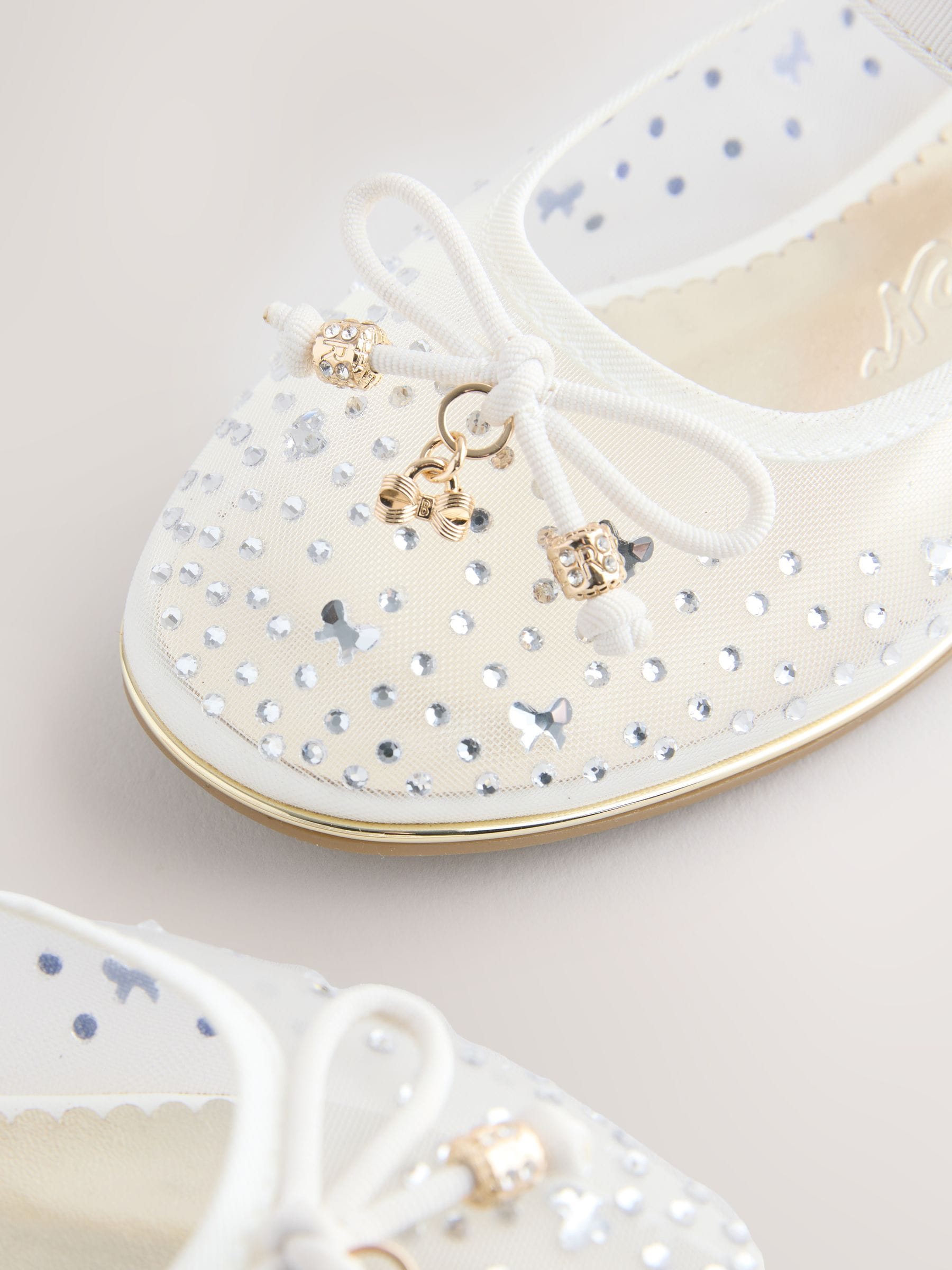 Baker by Ted Baker Mesh Diamante Mary Jane Occasion White Shoes