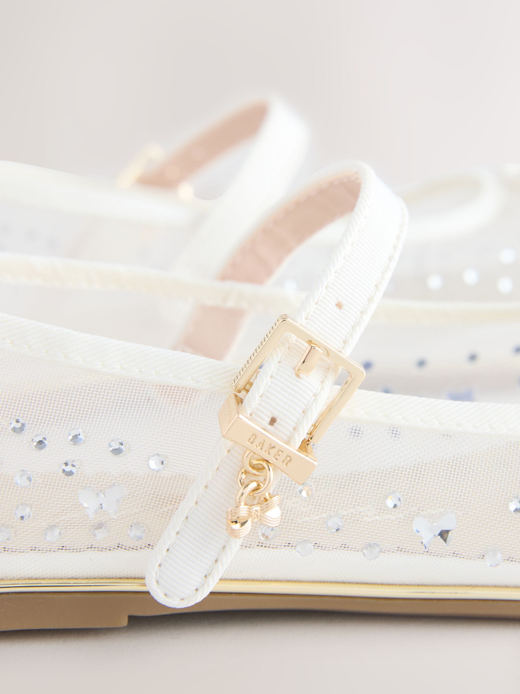 Baker by Ted Baker Mesh Diamante Mary Jane Occasion White Shoes
