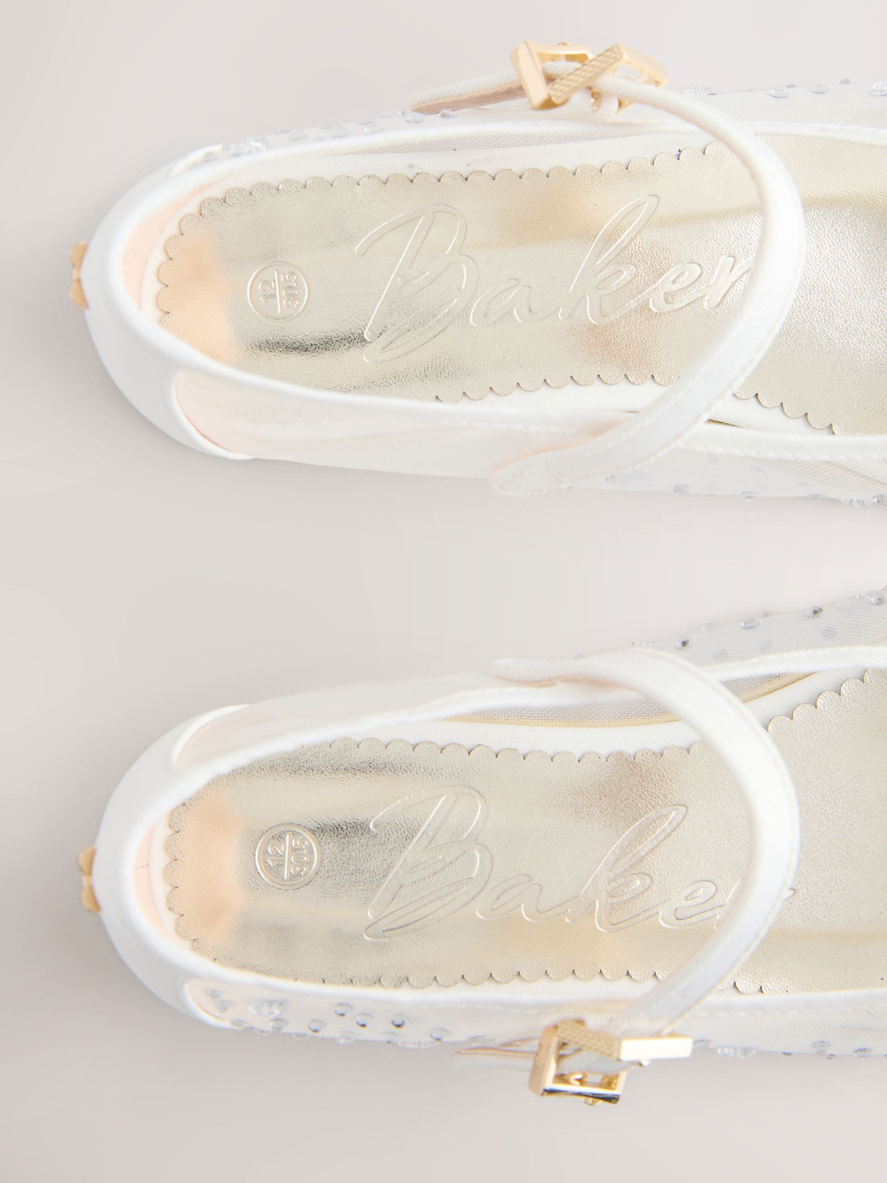 Baker by Ted Baker Mesh Diamante Mary Jane Occasion White Shoes