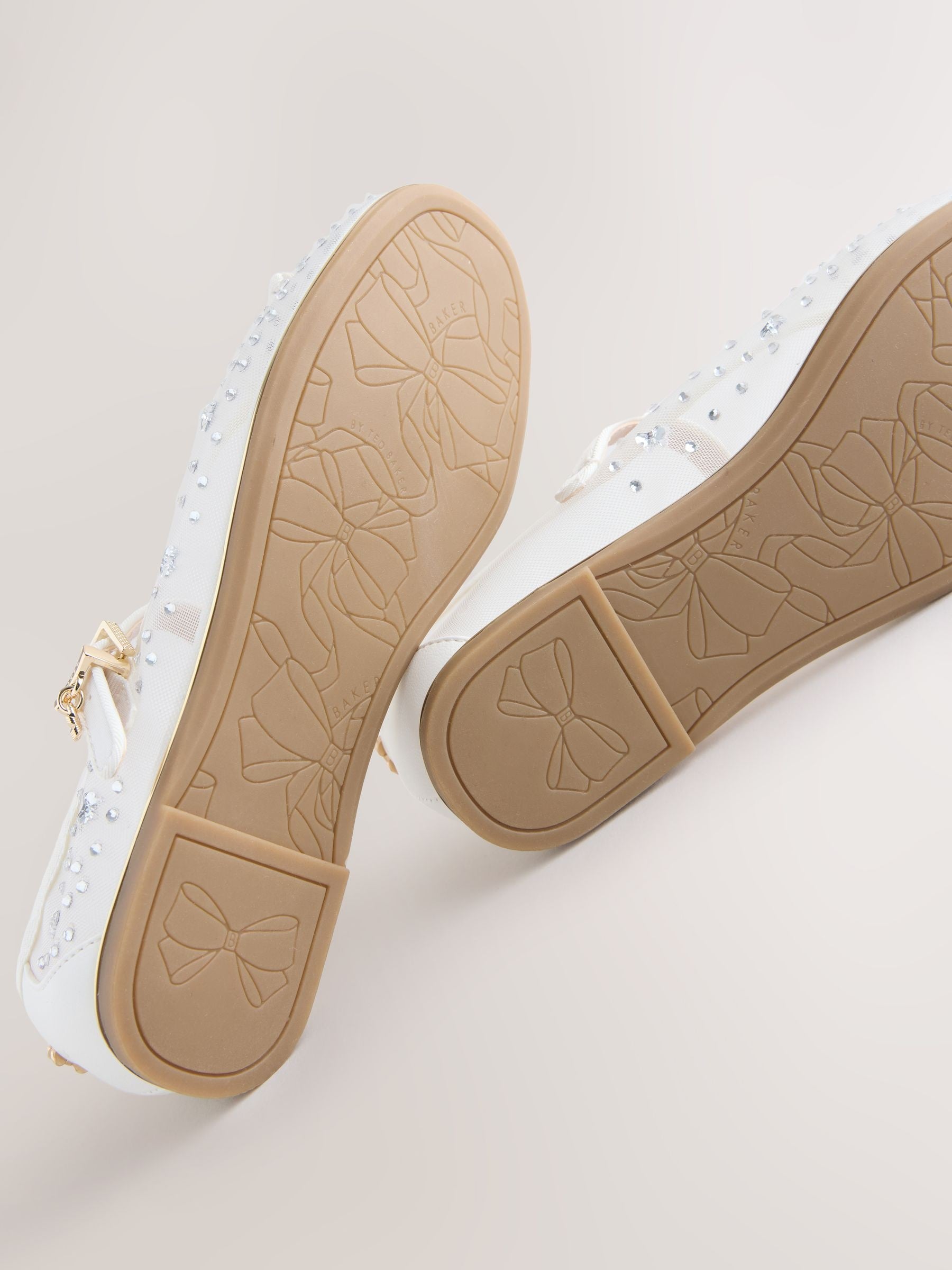 Baker by Ted Baker Mesh Diamante Mary Jane Occasion White Shoes