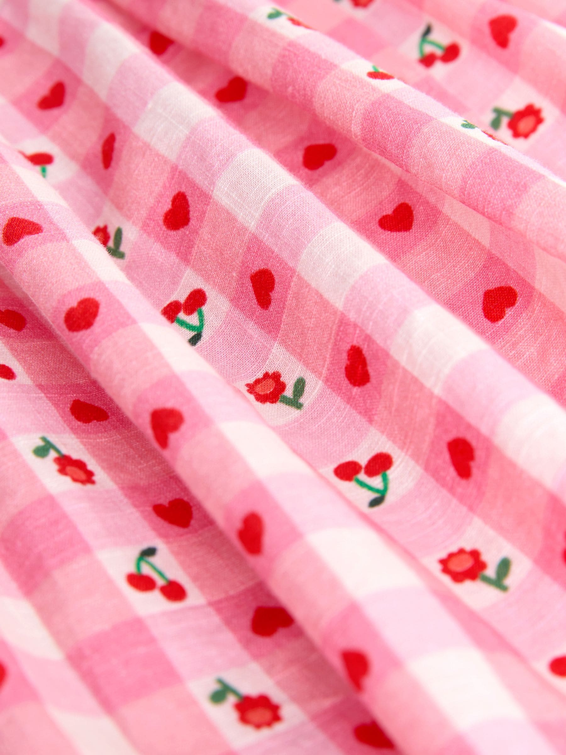 Pink Gingham Cherry Double Ruffle Sleeve Dress (3mths-8yrs)