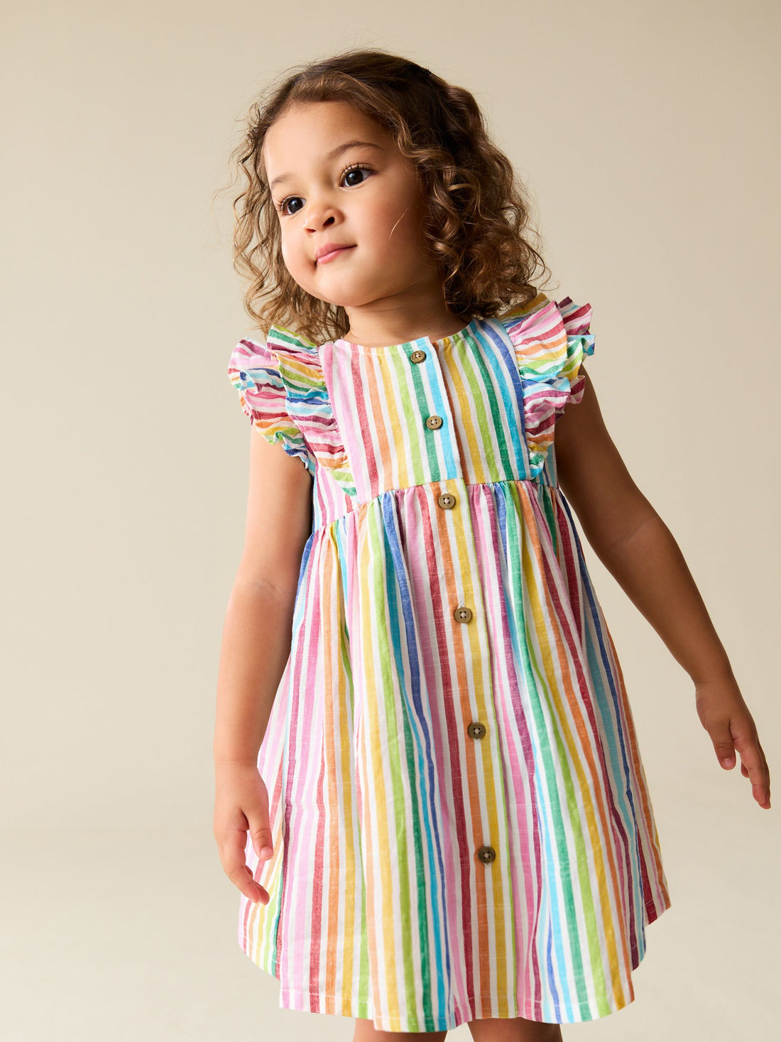 Rainbow Stripe Double Ruffle Sleeve Dress (3mths-8yrs)