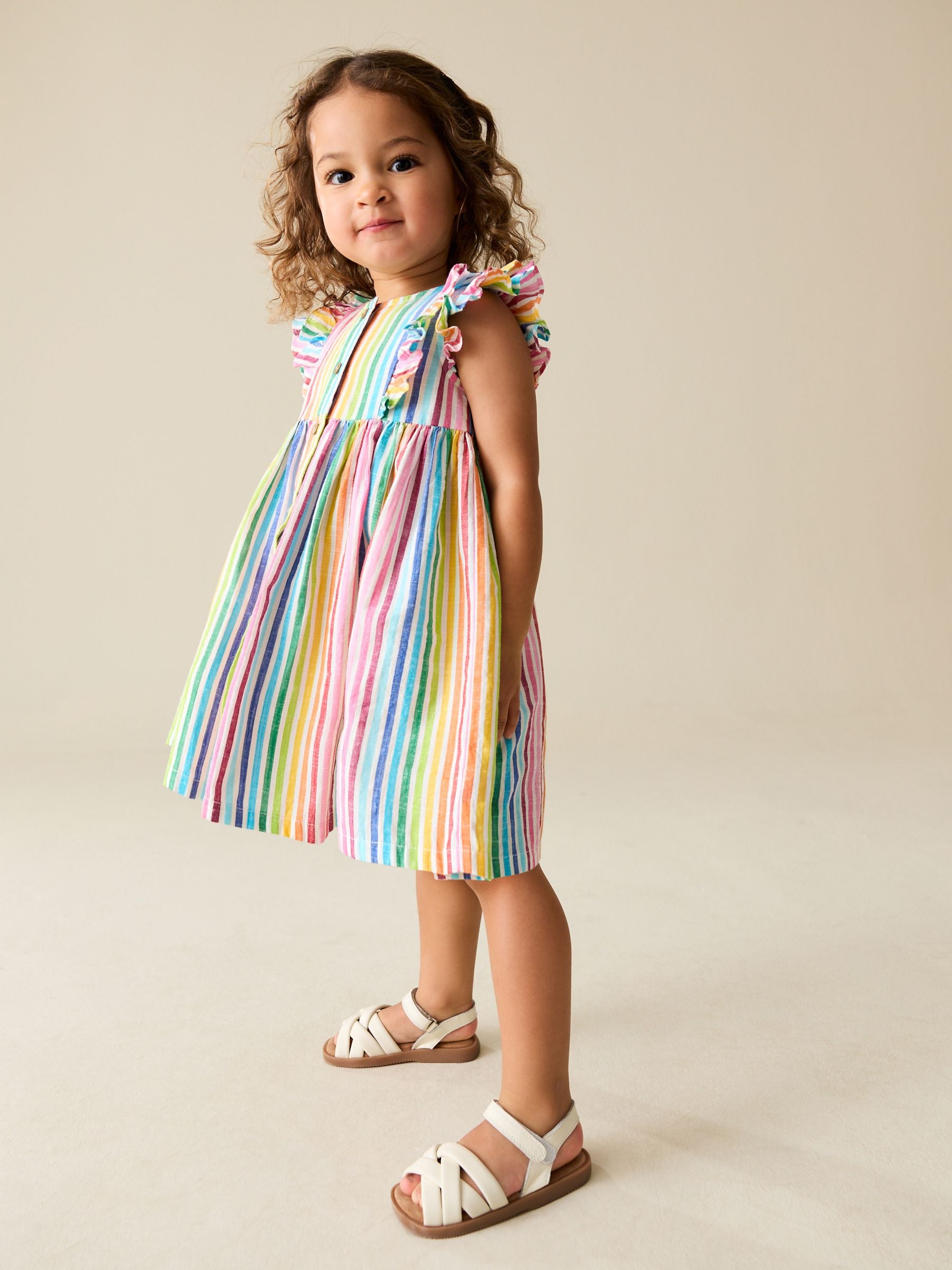 Rainbow Stripe Double Ruffle Sleeve Dress (3mths-8yrs)