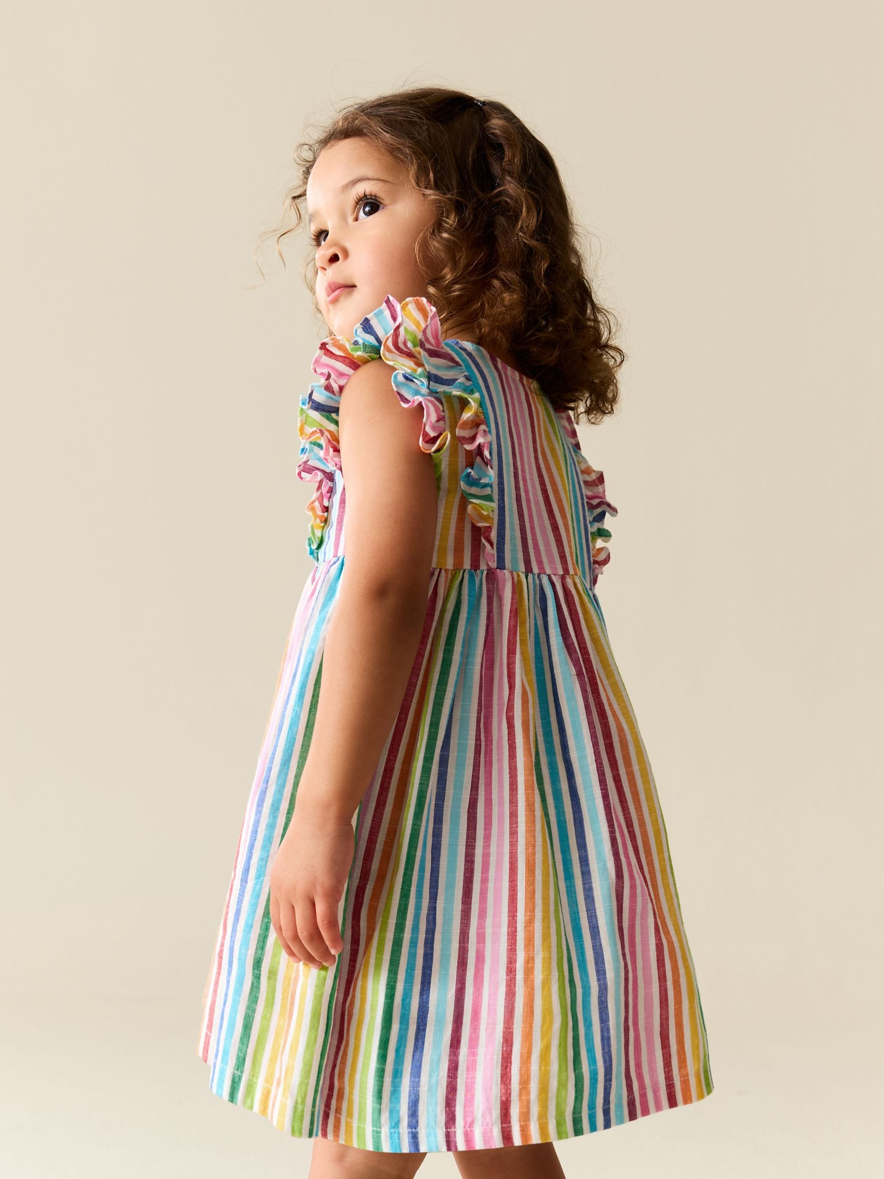 Rainbow Stripe Double Ruffle Sleeve Dress (3mths-8yrs)