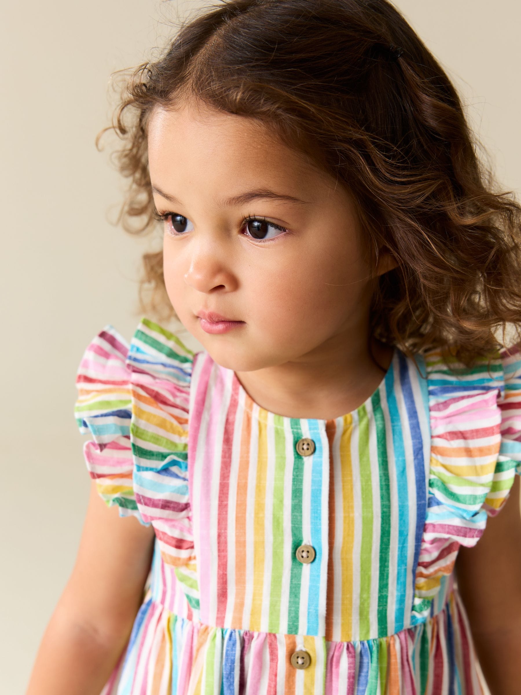 Rainbow Stripe Double Ruffle Sleeve Dress (3mths-8yrs)
