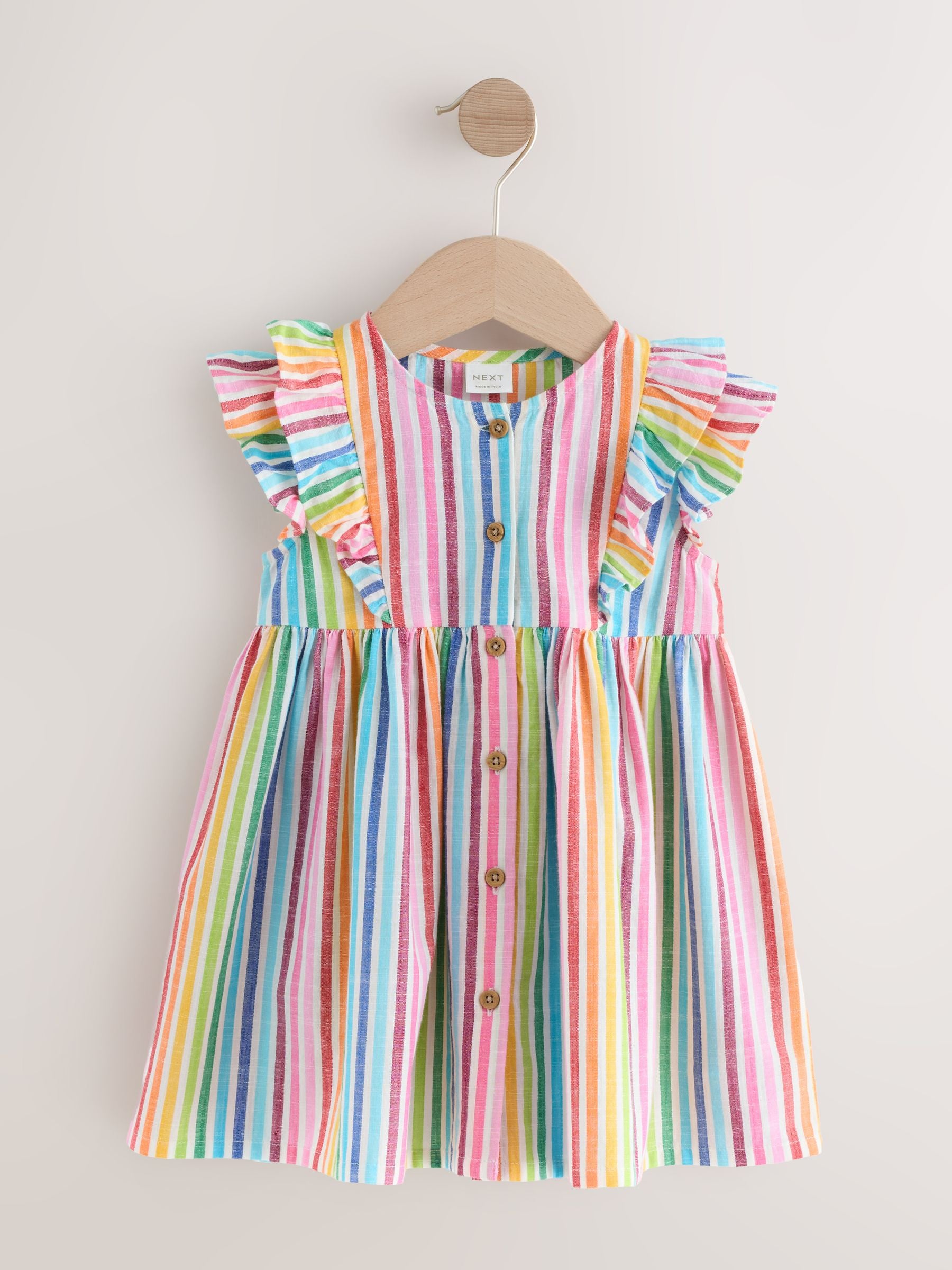 Rainbow Stripe Double Ruffle Sleeve Dress (3mths-8yrs)