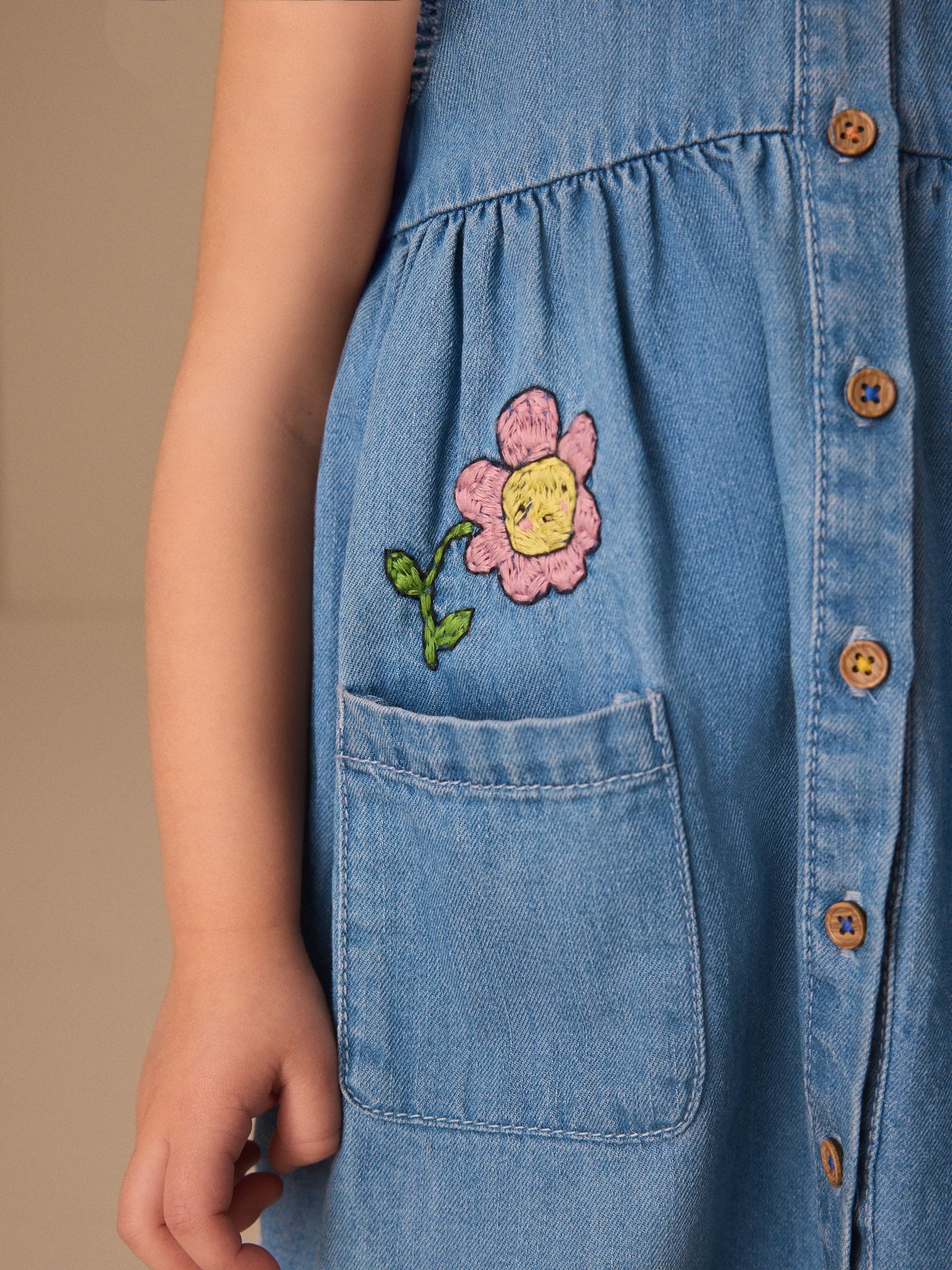 Character Embroidered Collar Denim Dress (3mths-8yrs)