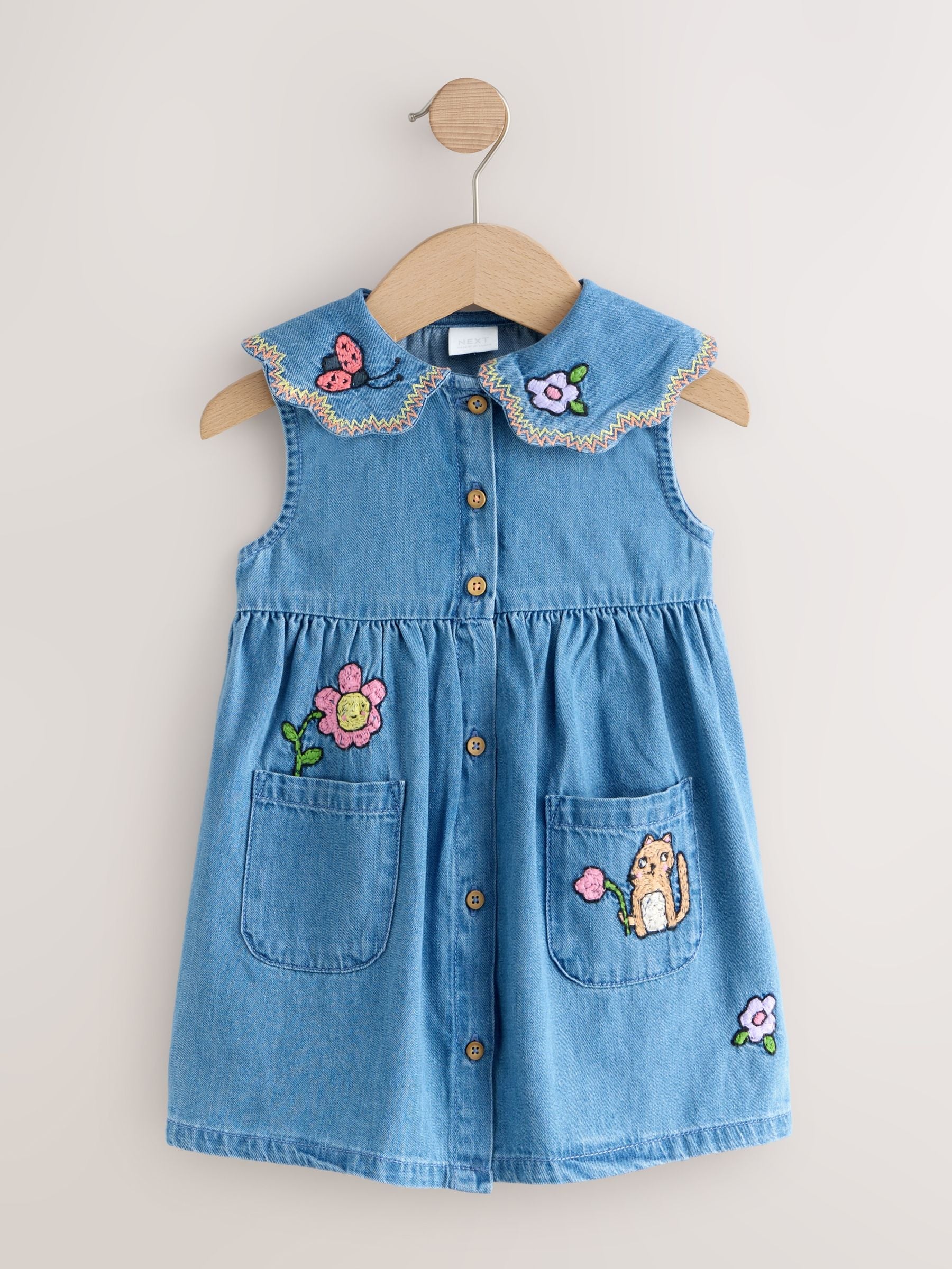 Character Embroidered Collar Denim Dress (3mths-8yrs)