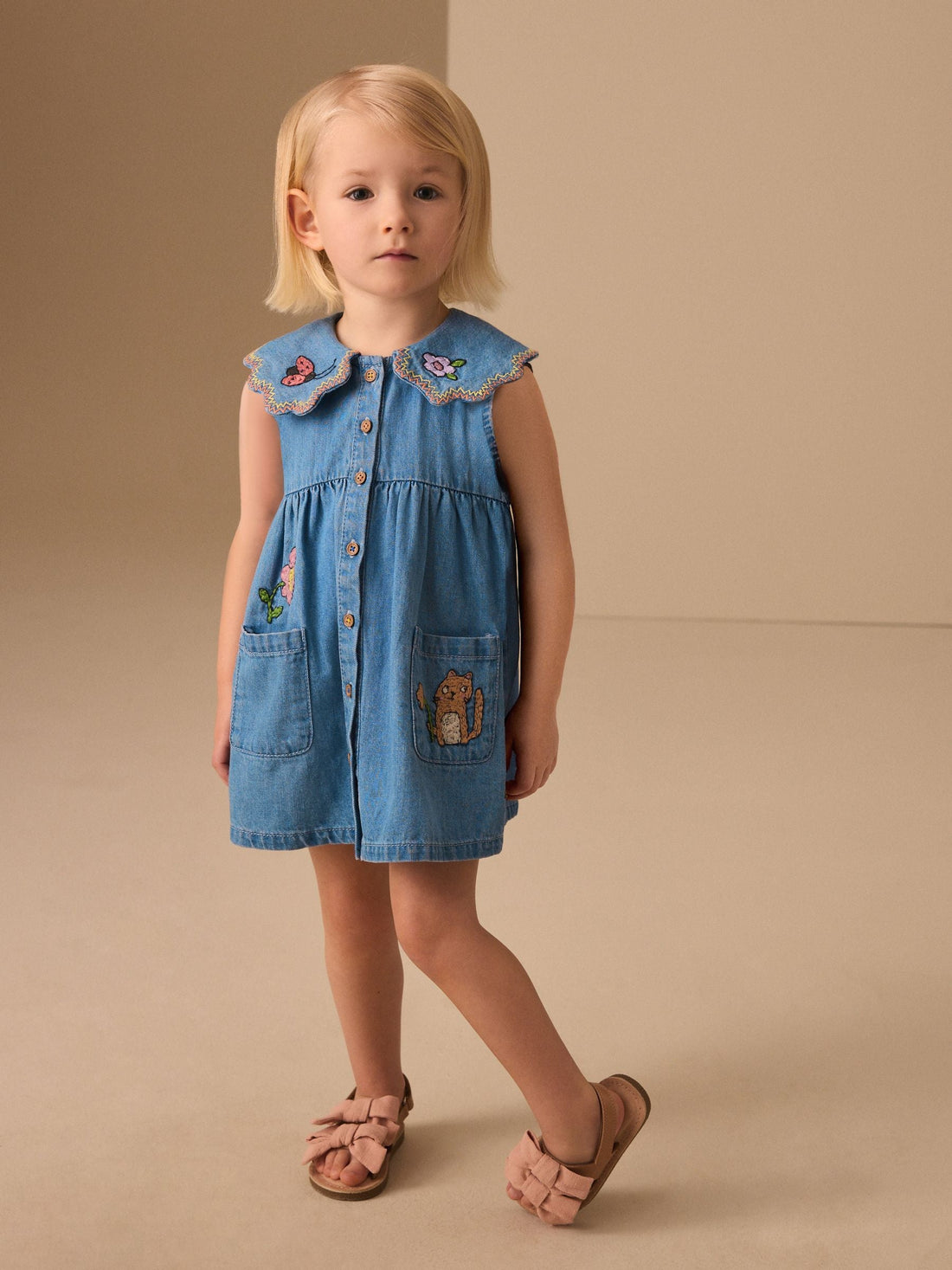 Character Embroidered Collar Denim Dress (3mths-8yrs)
