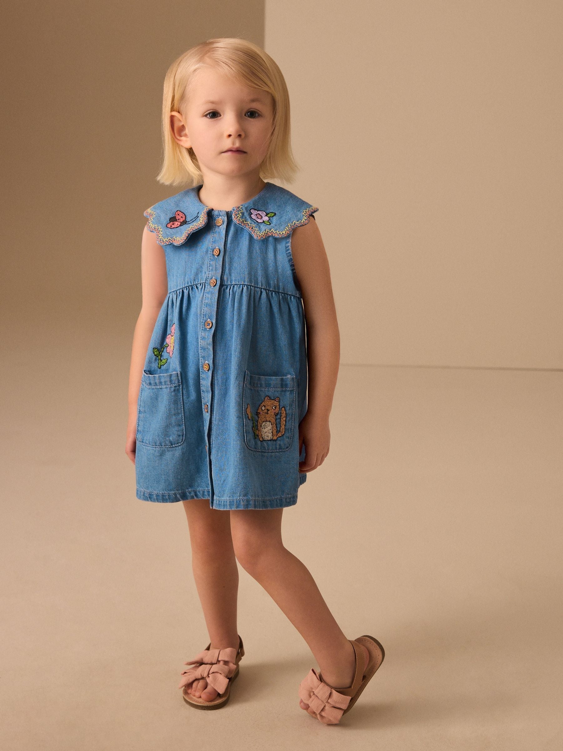 Character Embroidered Collar Denim Dress (3mths-8yrs)