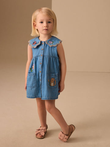 Character Embroidered Collar Denim Dress (3mths-8yrs)