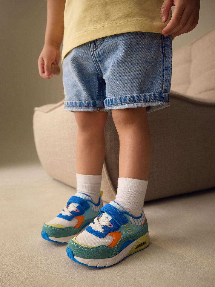 Blue/Green Standard Fit (F) Elastic Lace Trainers