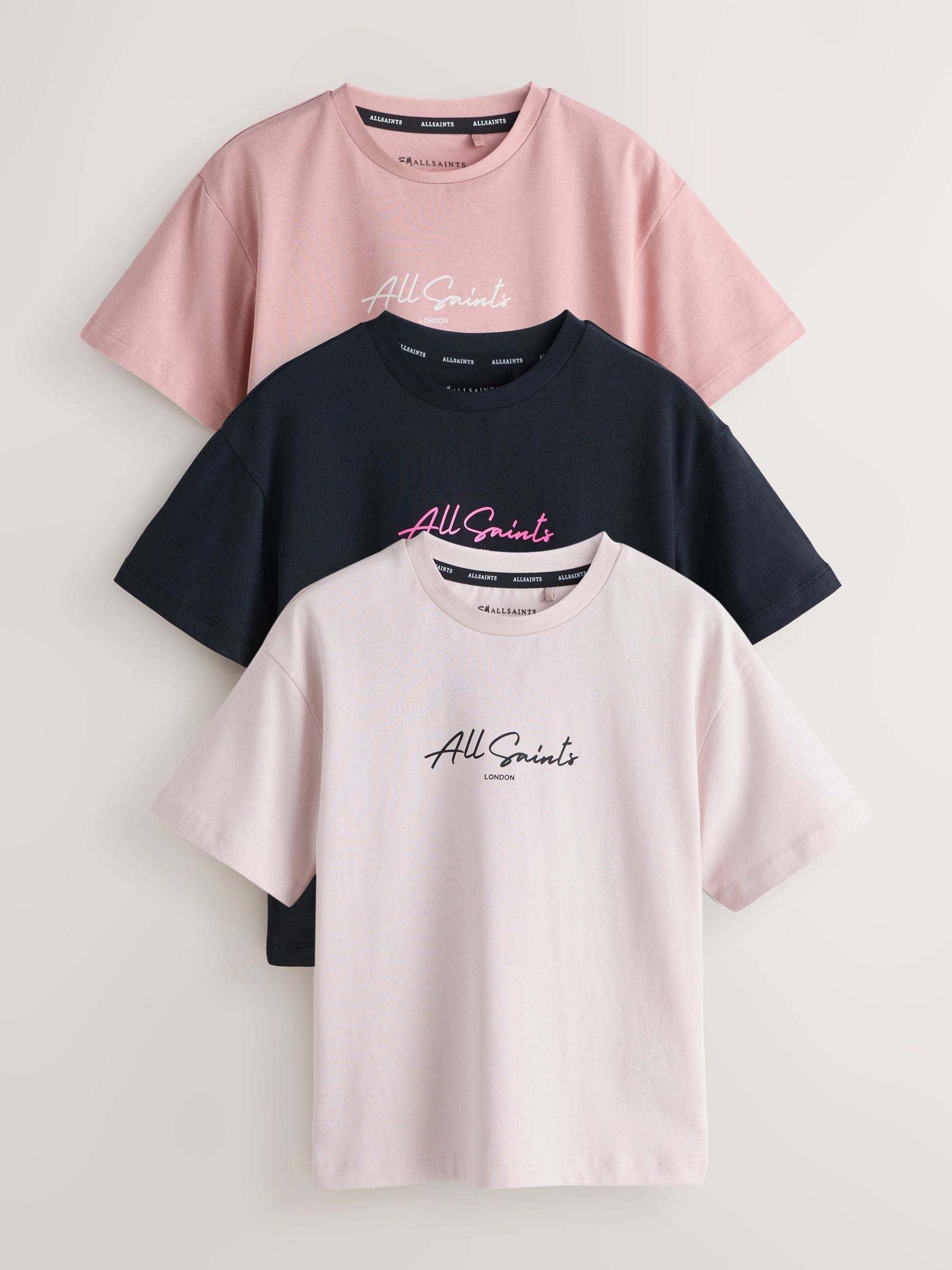 smALLSAINTS Pink/Black Script Logo Crew Neck Relaxed T-Shirts 3 Pack